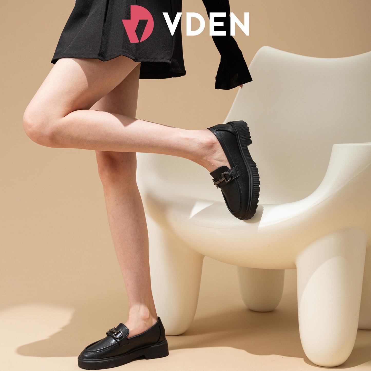 VDEN Women Black Soft-soled Student Leather Shoes Loafers 1.5INCH/4CM 4661-2 Thick Sole Lightweight Slip-on Loafers Comfort