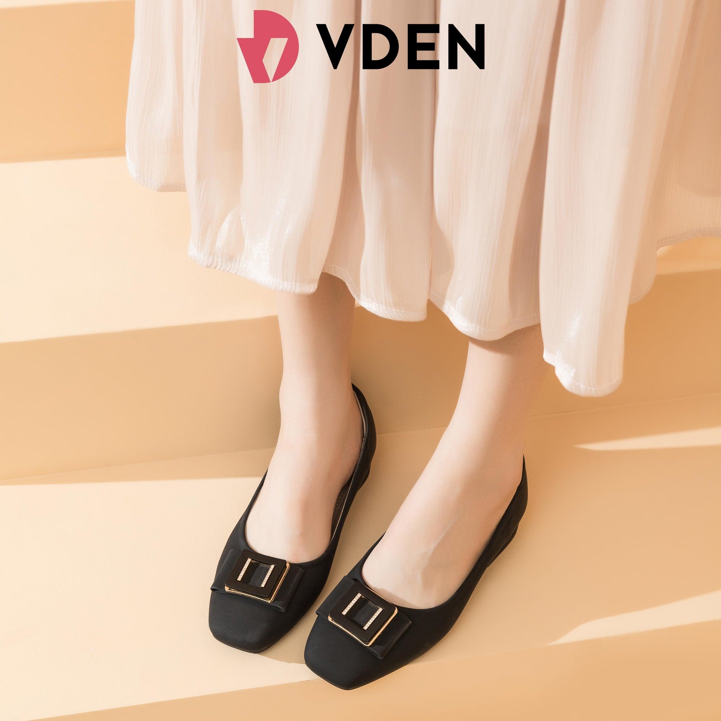 VDEN Women's Mid Chunky Toe Classy Shoes 1.2INCH/3.3CM massage Insole 998-591 Simple Student Shoes High-end Office Shoes Square Buckle Block Heels Comfort