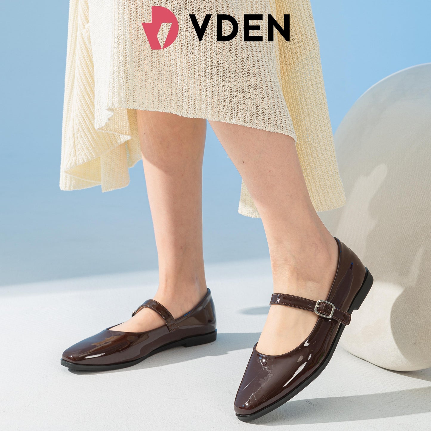 VDEN Patent Square Toe Mary Janes Shoes For Women 0.5INCH/1.4CM 315-12 Korean Style Slip-on Elastic Flat Shoes Solid Color Simple Student Shoes