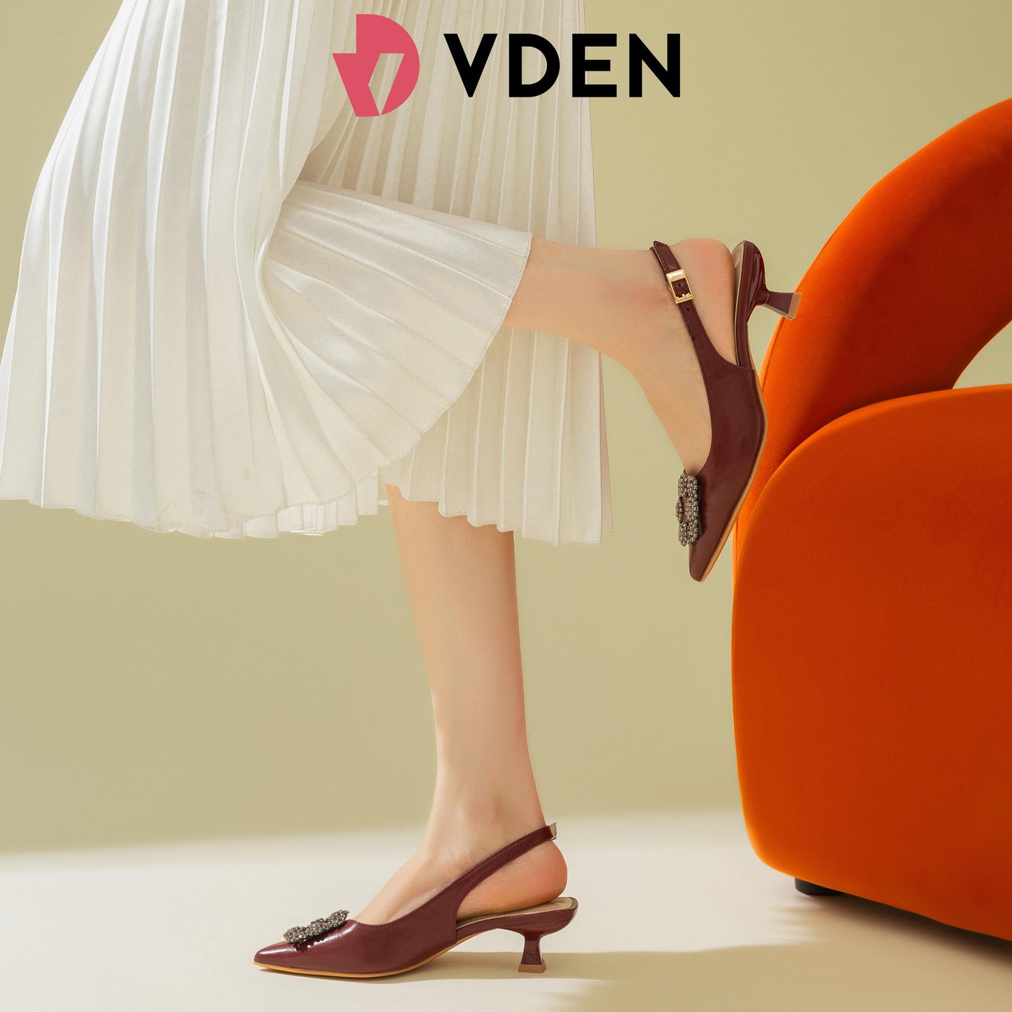 VDEN Women's Pointed Toe Slingback Heels 2INCH/5CM 219-8 Elegant Mid Heels Dress Shoes Retro Style Women's Heels Kitten Heel Sandals
