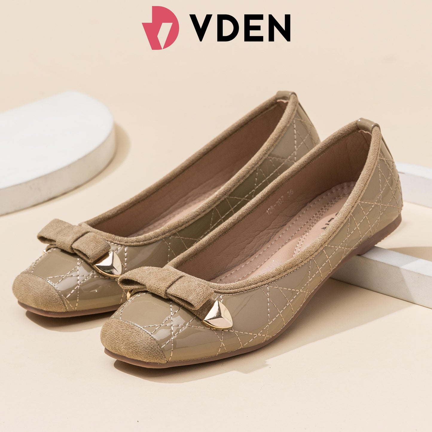 VDEN Soft Bowknot Flats Ballerina Ballets Square Toe Flat Shoes 0.4INCH/1CM 128-107