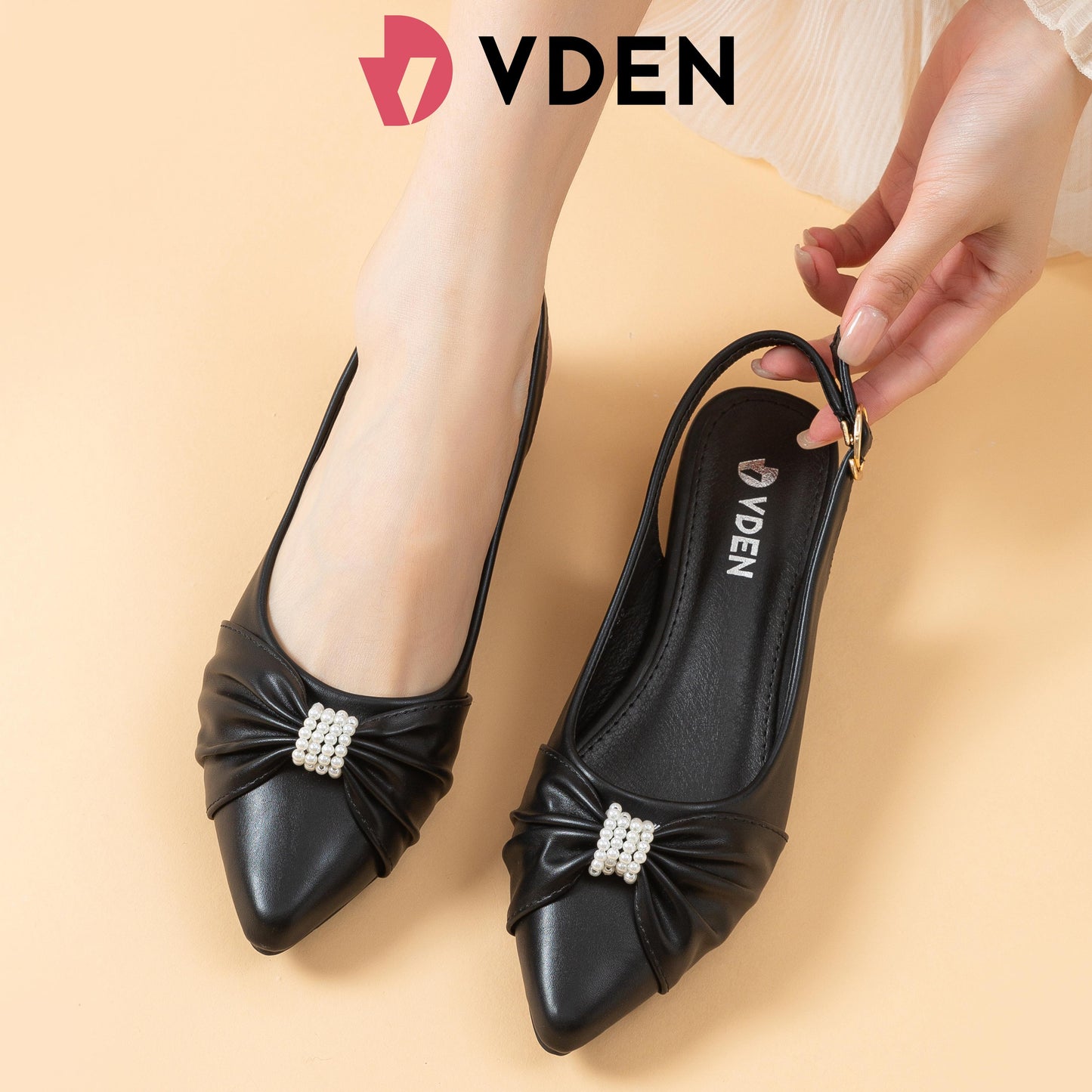 VDEN Women‘s Girls Dress Flats for Wedding Slingback Pointed Toe Evening Formal Sandals Shoes 1.1INCH/3CM B81240 Pointed Toe Slingback French Low Heel Shoes With Pearl Accessories Footwear