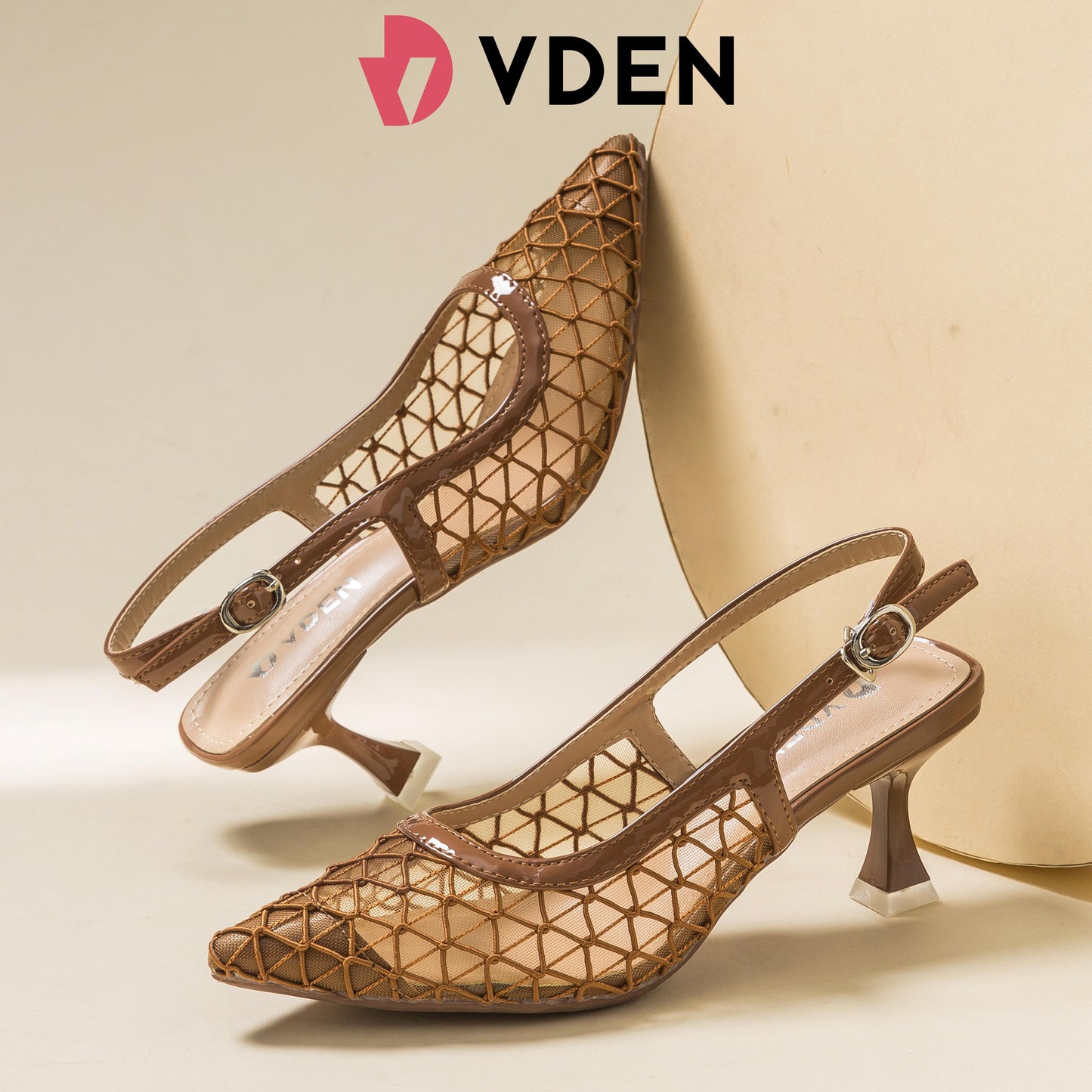 VDEN Elegant Pointed Toe Mesh Slingback Heels 888-8 2.7INCH/7CM