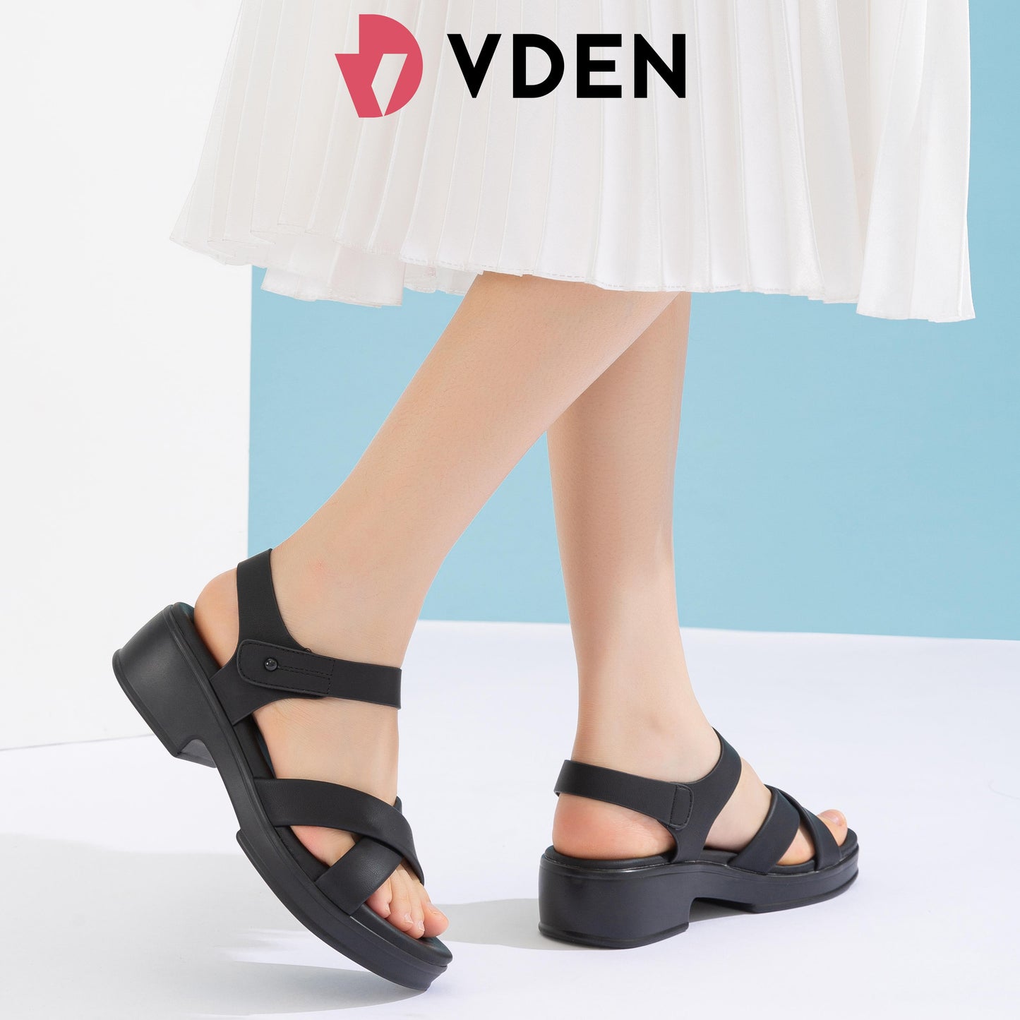 VDEN Fashion Wedge-heeled Sandals for Women 4CM/1.5INCH Open Toe Soft Sole Sandals French Elegant Platform Shoes 80789-61 Thick Sole Heightening Sandals
