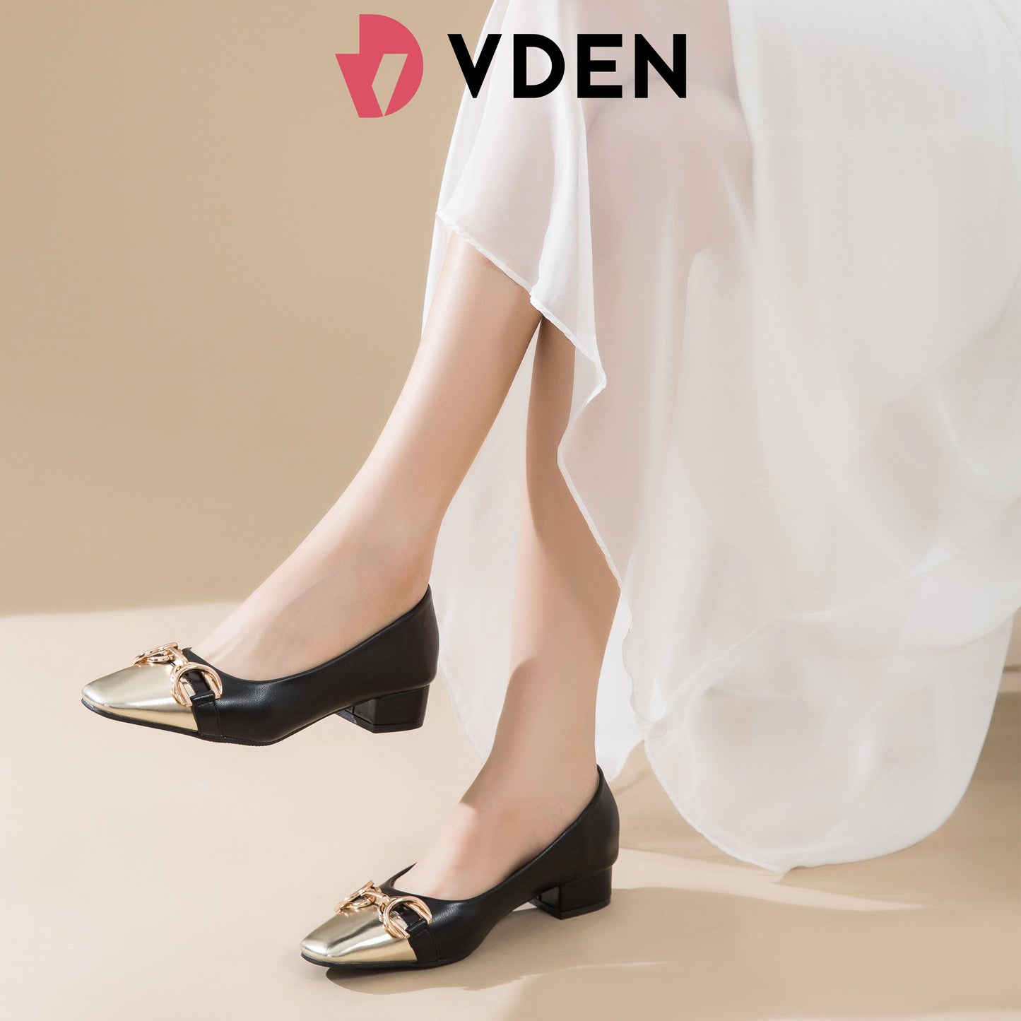 VDEN Women Shoes Spring Ladies Chunky low heel pumps 1.3INCH/3.3CM 336-5 Square Toe Color Blocked Thick Heel Shoes Old Money Style Professional Style Women's Shoes