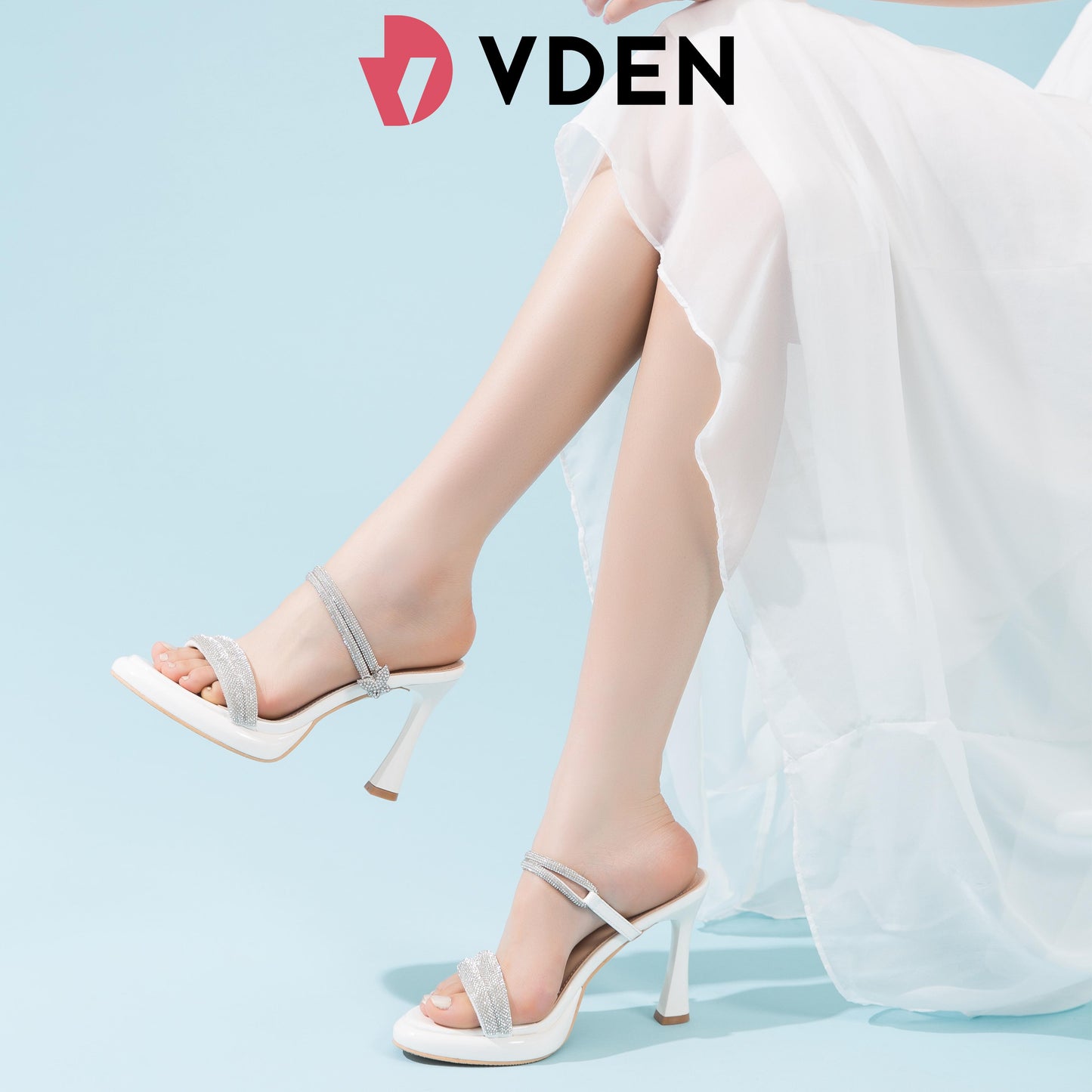 VDEN High Heel Thick Sole Rhinestone Open Toe Stilettos 4INCH/10CM Rhinestone Slip On High Heel Round Toe Mules For Women H131-8