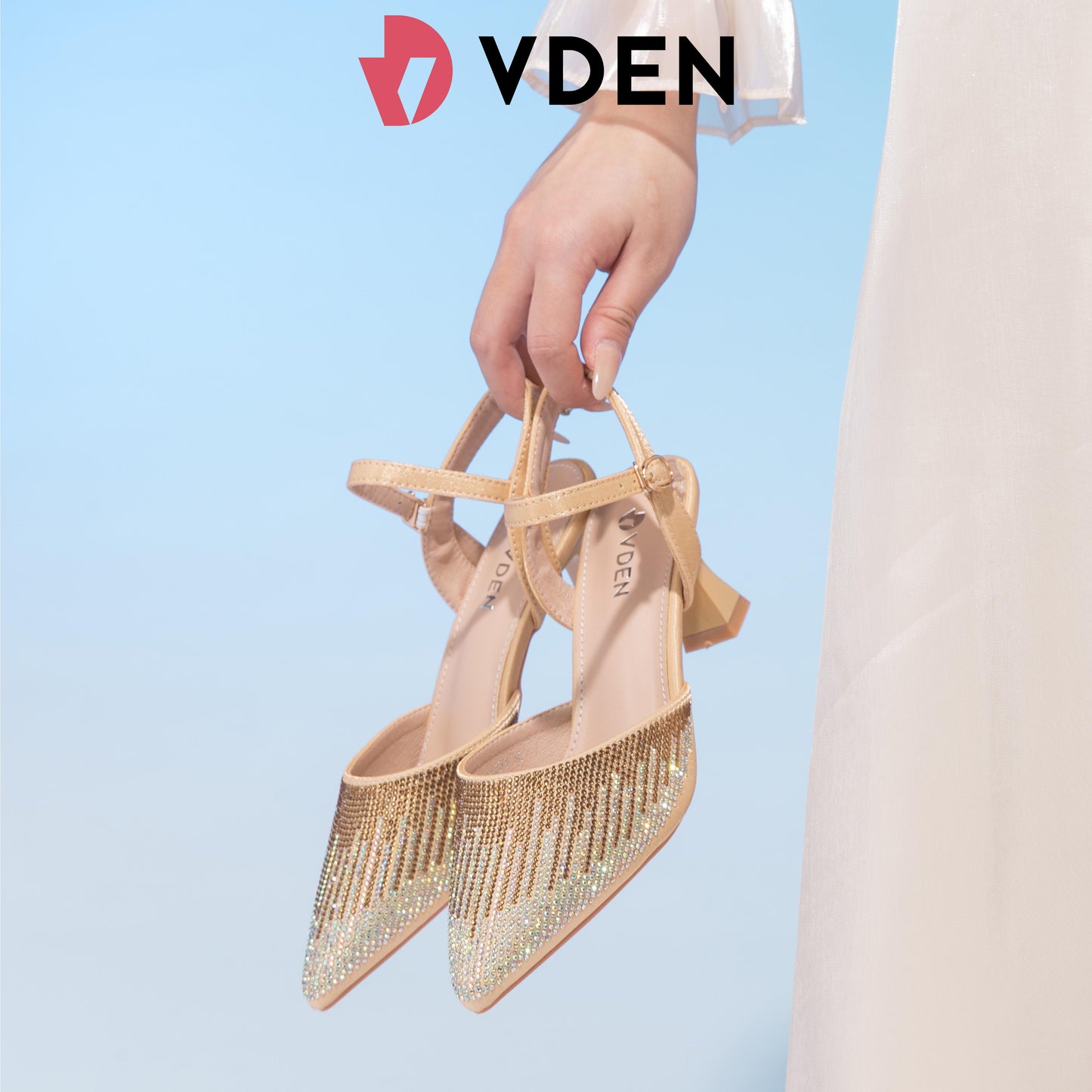 VDEN High-Heeled Shoes For Women (V008-2) 2024 Spring New Women's Fashion Versatile Pointed Toe Stiletto Heel Rhinestone Sandals