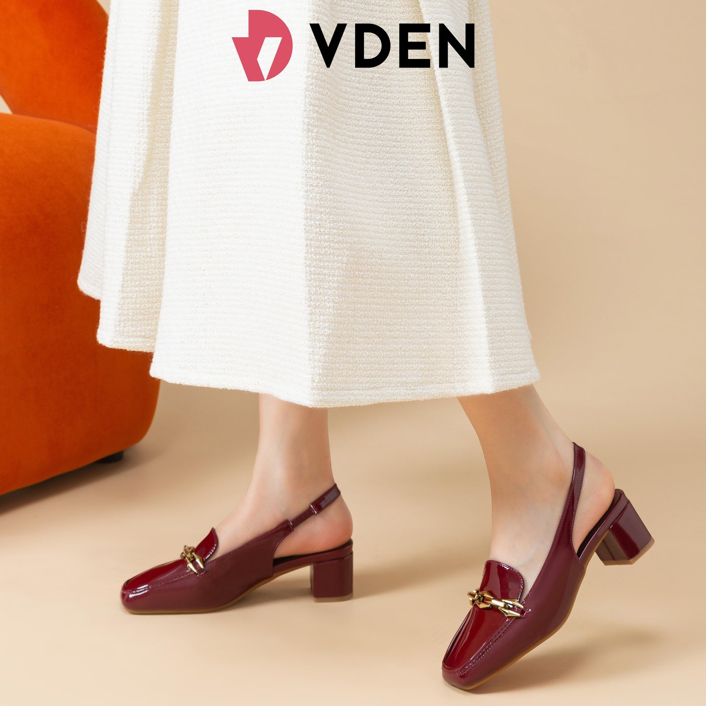 VDEN Women's Square Toe Chunky Heel Slingback Shoes Patent Leather 1.7INCH/4.5CM 558-90 Old Money Style Ladies' Rough Square Shoes Fashionable Patent Square Toe Slingback Chunky Heels Patent Leather Square Toe Block Heel Women's Sandals Shoes