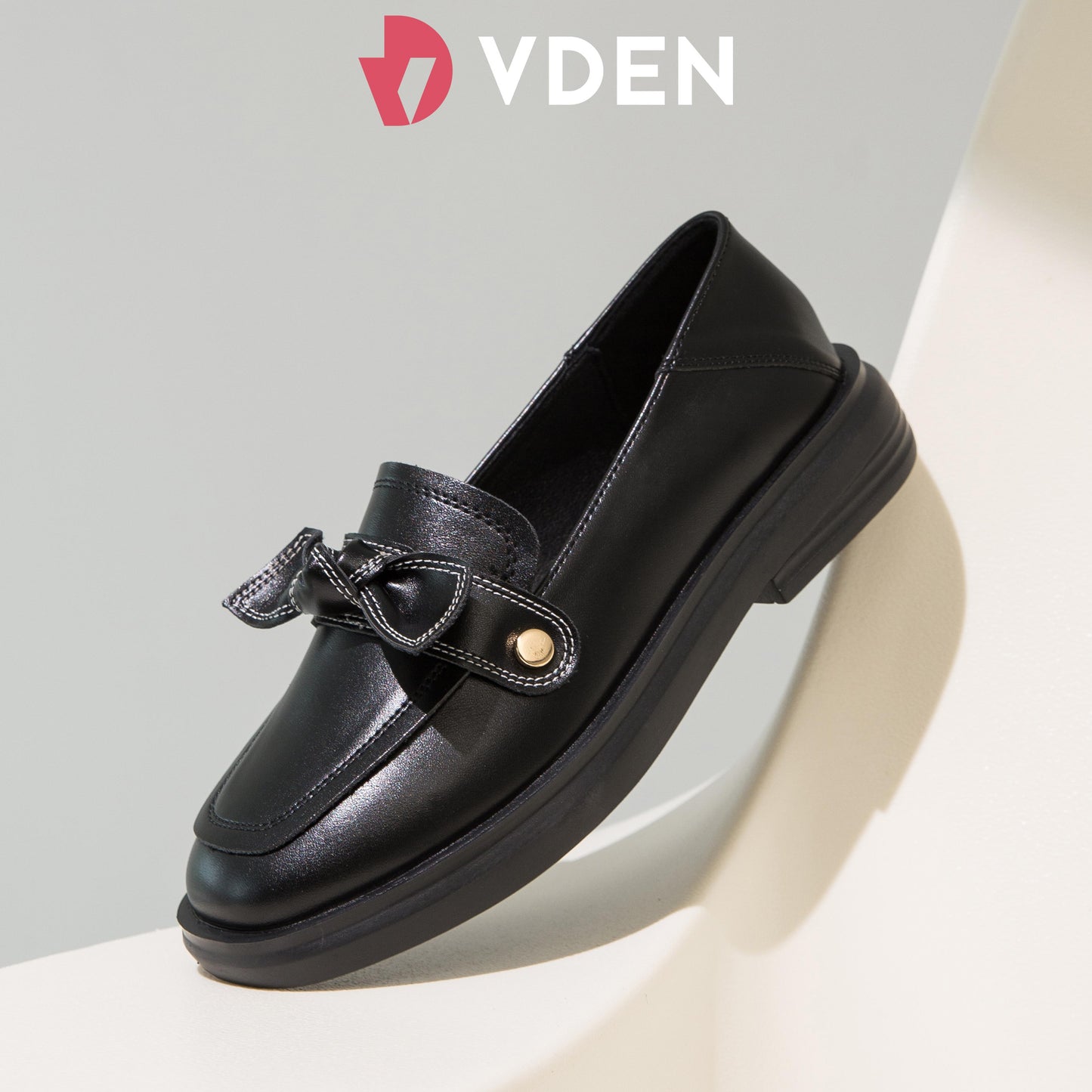 VDEN Fiber Leather shoes for Women 1INCH/2.5CM 778-1 Slip-on Black Leather Shoes Korean Style College Style Black Shoes For Students