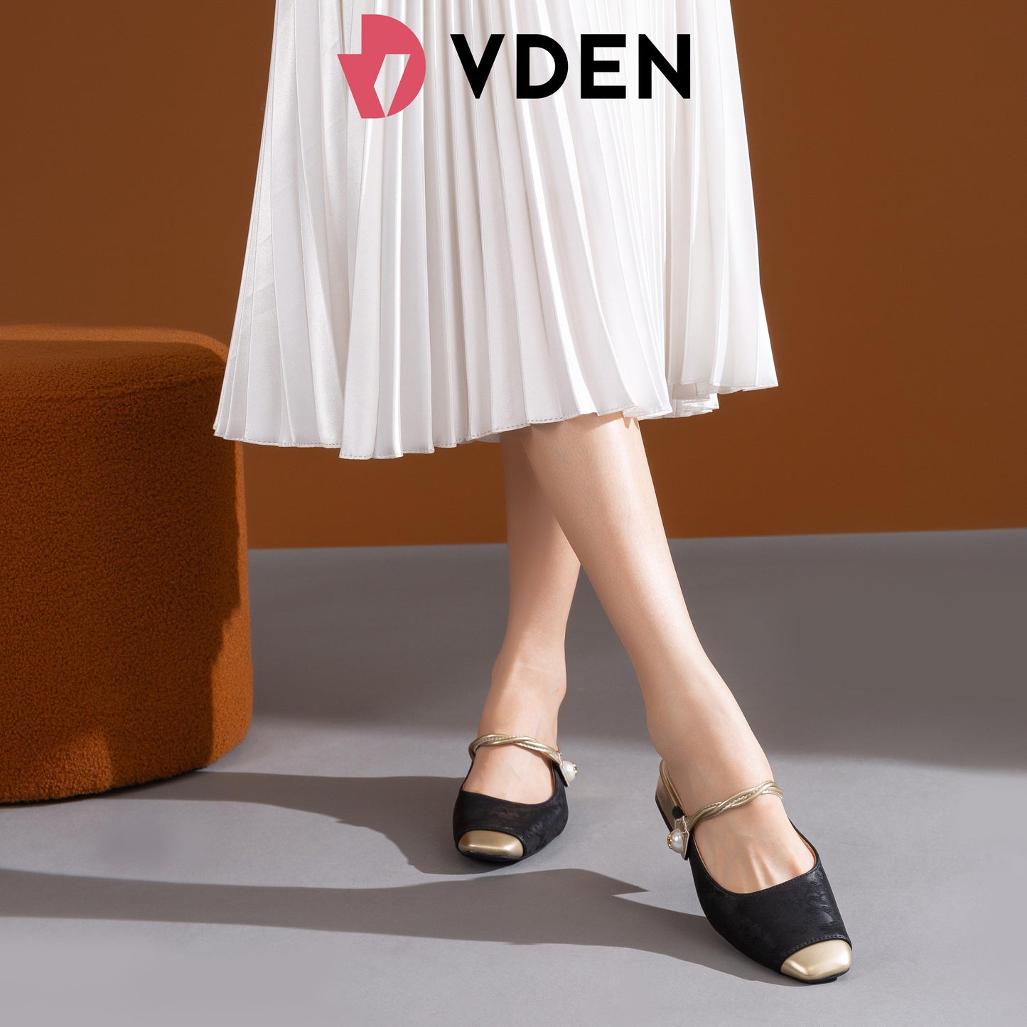 VDEN Block Heel Square Toe Mule Shoes for Women 3CM/1.1INCH Color Block Special Fabric Sandals K792-1 Ladies Slip-on Shoes