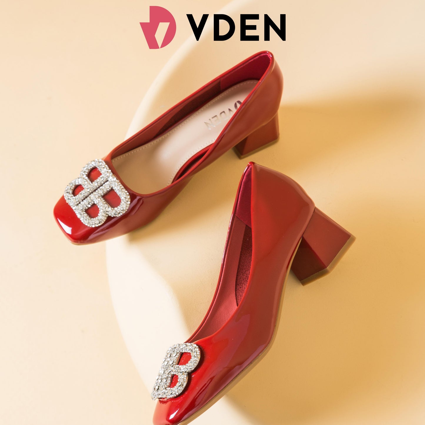 VDEN Thick Patent Leather Square Toe Shoes Heels for Women 1.7INCH/4.7CM ZU1202
