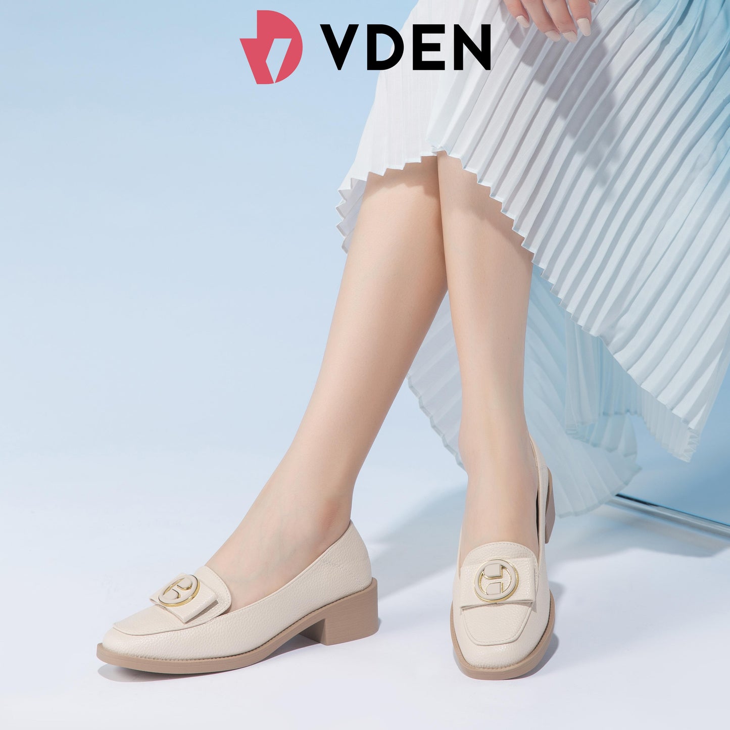 VDEN Square Toe Block Heels Loafer Shoes 4.5CM/1.4INCH Heels 899-168 Women Ultra-light Soft-soled Loafers