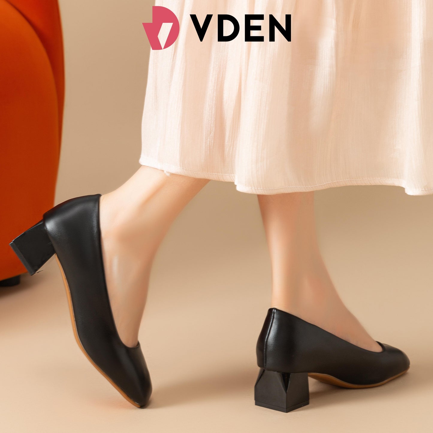 VDEN Slip-on Square Toe Mid Heel Dress Pumps Shoes For Women 1.7INCH/4.4CM 558-46 Simple Student Black Heel Shoes Office Thick Heel Women's Shoes