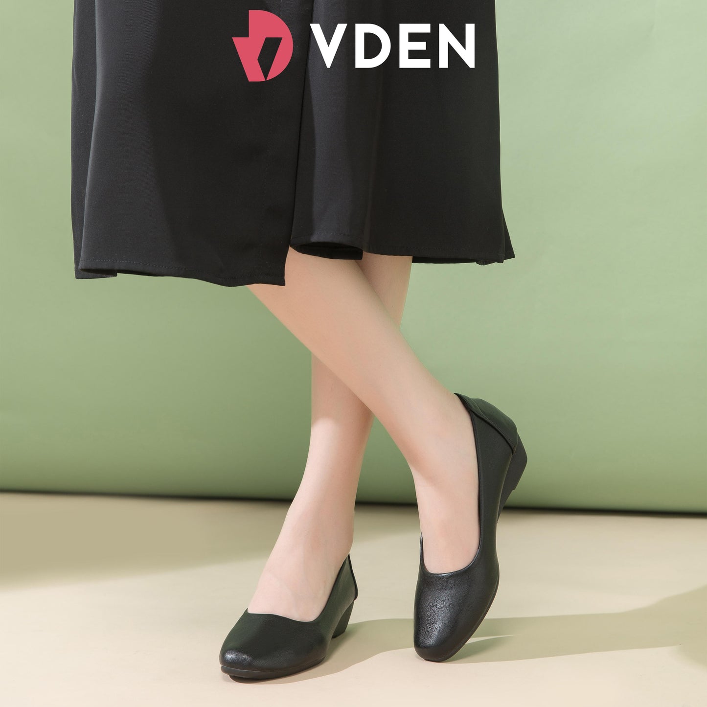 VDEN Black Leather Flat Shoes Pure Black Student Shoes Fashion Office Wedge Shoes For Women (true to size) (989-1 : 3.5 cm)(288-2 : 1.5 cm)