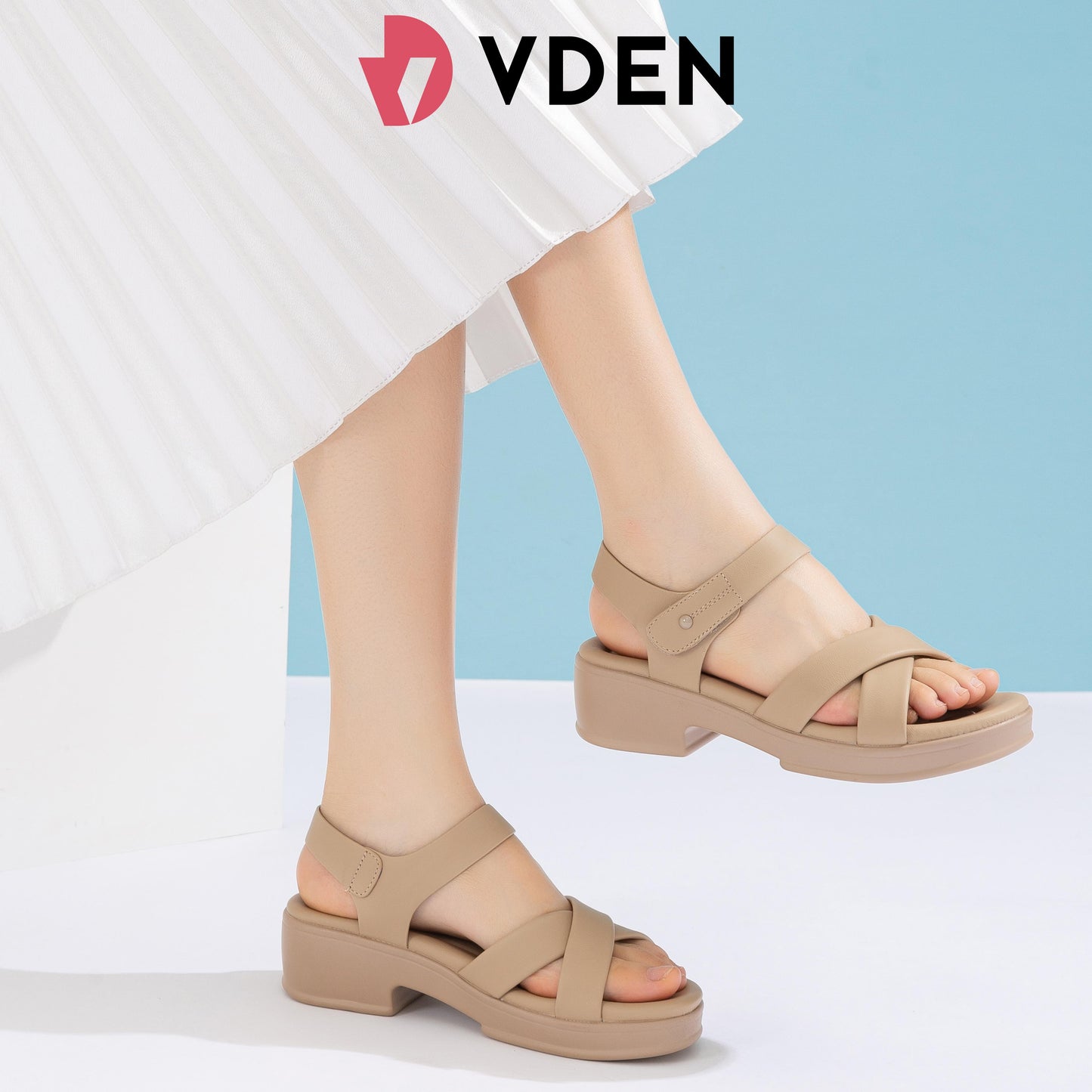VDEN Fashion Wedge-heeled Sandals for Women 4CM/1.5INCH Open Toe Soft Sole Sandals French Elegant Platform Shoes 80789-61 Thick Sole Heightening Sandals