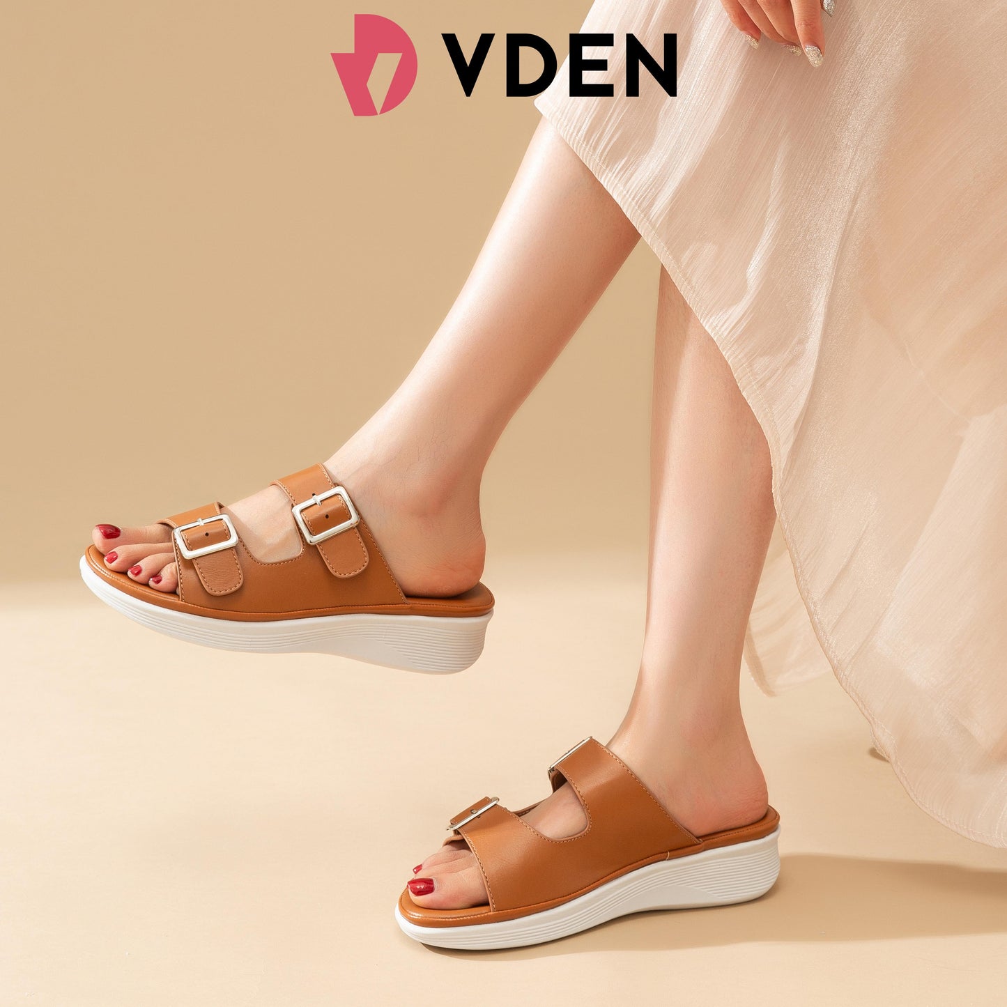 VDEN Buckle Casual Women's Slide Sandals 1.5INCH/3.7CM 9879-1 Open Toe Thick Sole Versatile Casual Sandals For Women Comfy Summer