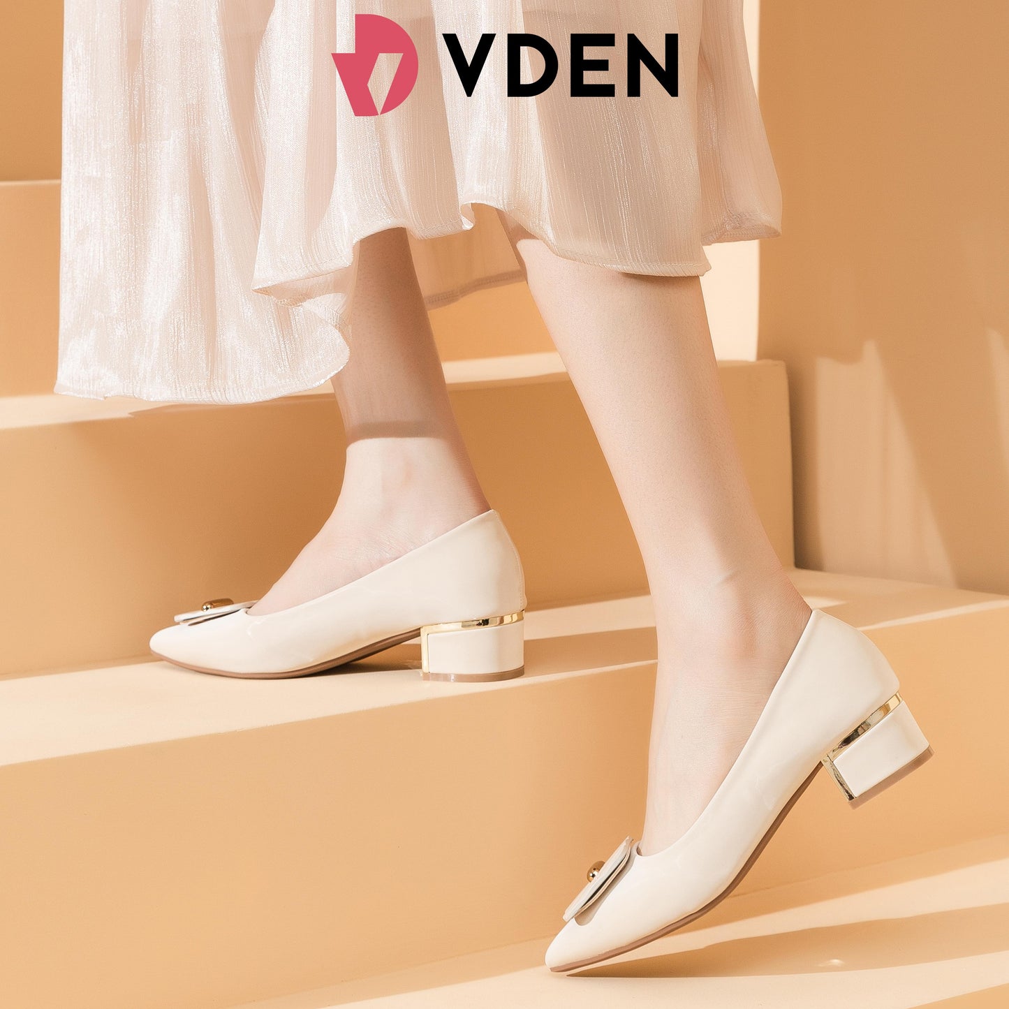 VDEN Square Buckle Leather Pumps Pointed Shoes for Women 4CM/1.5INCH Women's Office Shoes With Thick Heel And Elegant Heels 863-164 Women's Pointed Toe Block Heels Footwear Walking Shoes