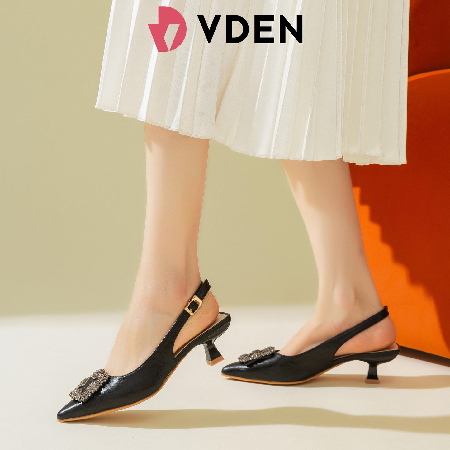 VDEN Women's Pointed Toe Slingback Heels 2INCH/5CM 219-8 Elegant Mid Heels Dress Shoes Retro Style Women's Heels Kitten Heel Sandals