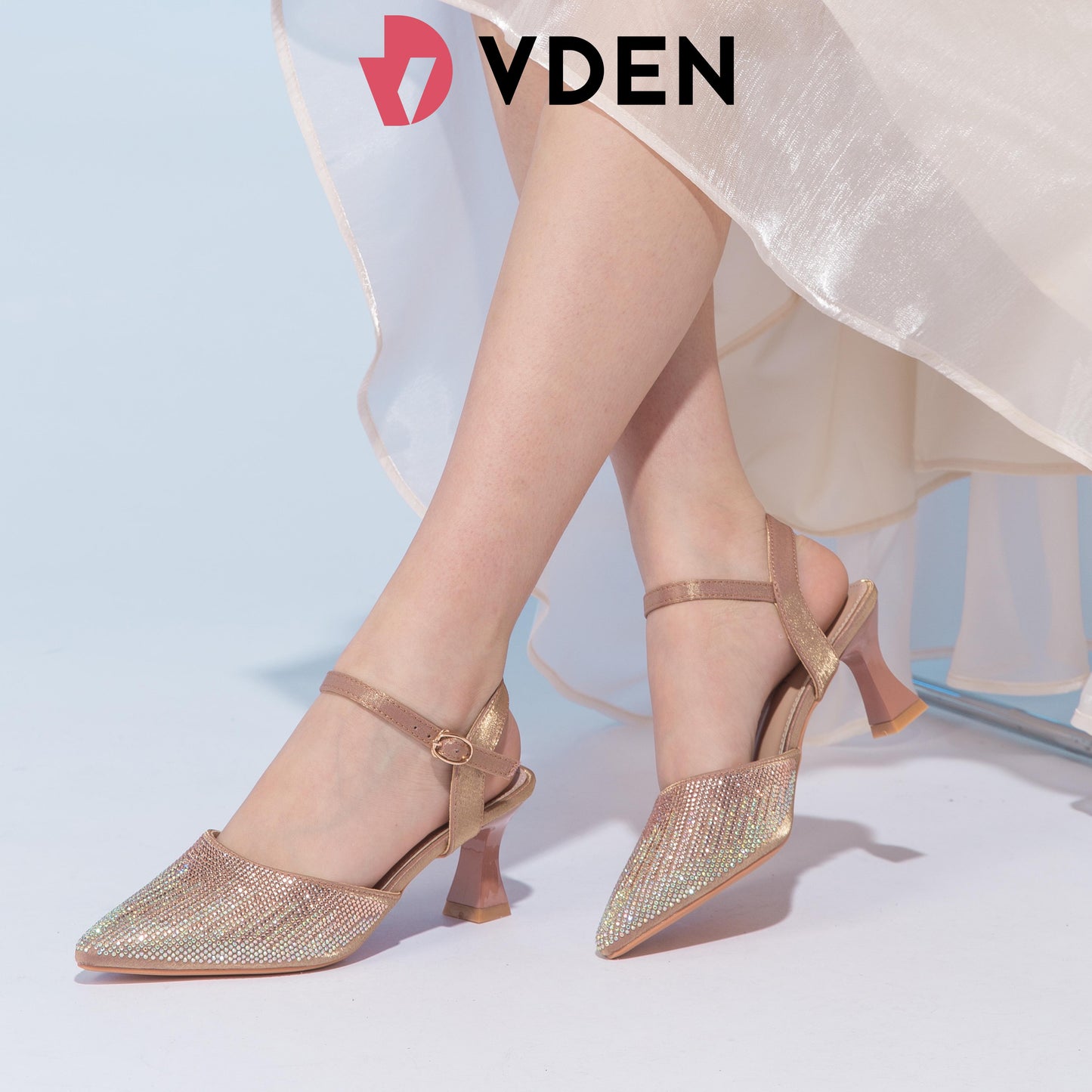VDEN High-Heeled Shoes For Women (V008-2) 2024 Spring New Women's Fashion Versatile Pointed Toe Stiletto Heel Rhinestone Sandals