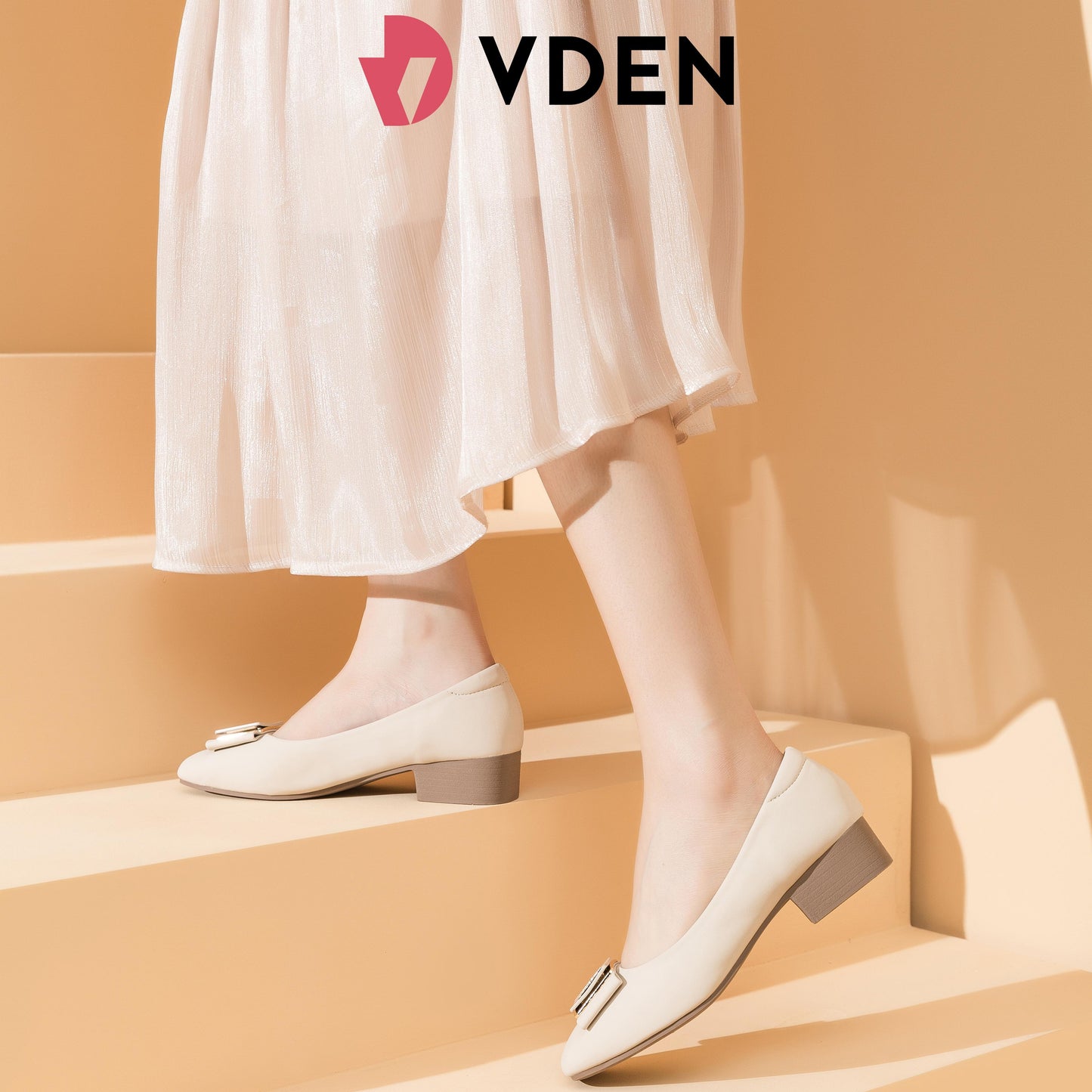 VDEN Women's Mid Chunky Toe Classy Shoes 1.2INCH/3.3CM massage Insole 998-591 Simple Student Shoes High-end Office Shoes Square Buckle Block Heels Comfort