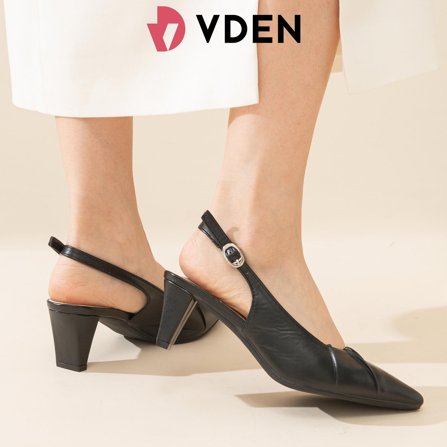 VDEN Women's Slingback Block Heels Pointed Toe Pumps - Black & Beige, Comfortable Office Formal Shoes, Non-slip Work Heels for Women 2.2INCH/5.7CM B214-5 Women's Mid Heel Slingback Pointed Closed Toe Pumps Dress Shoes for Women