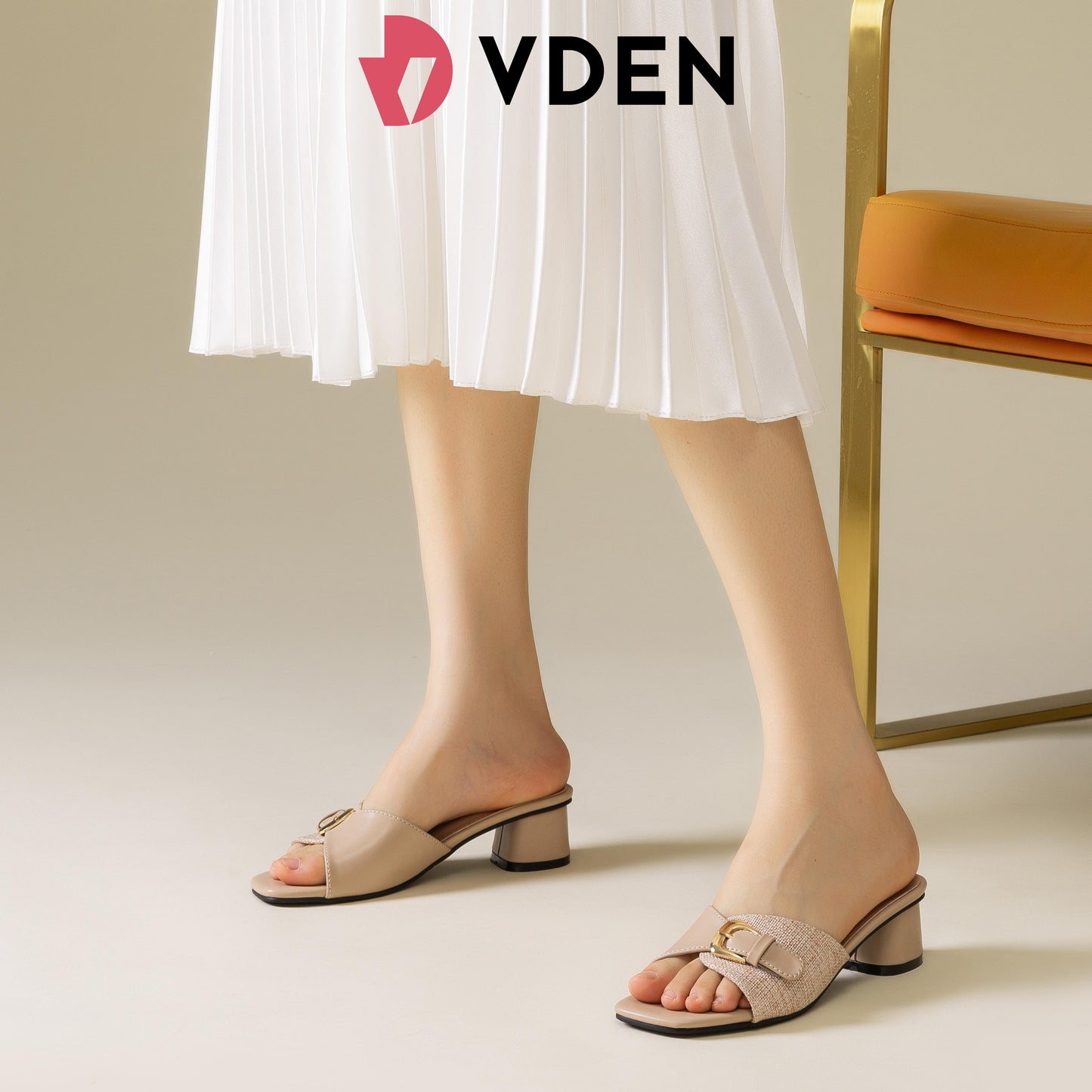 VDEN Women's Square Toe Block Heel Mules Sandals (NEED ADD 1 SIZE) 4CM/1.5INCH Retro Color Block Heel Sandals 2046-1 Open Toe Mules Slippers Chunky High Heels Footwear - Shoes