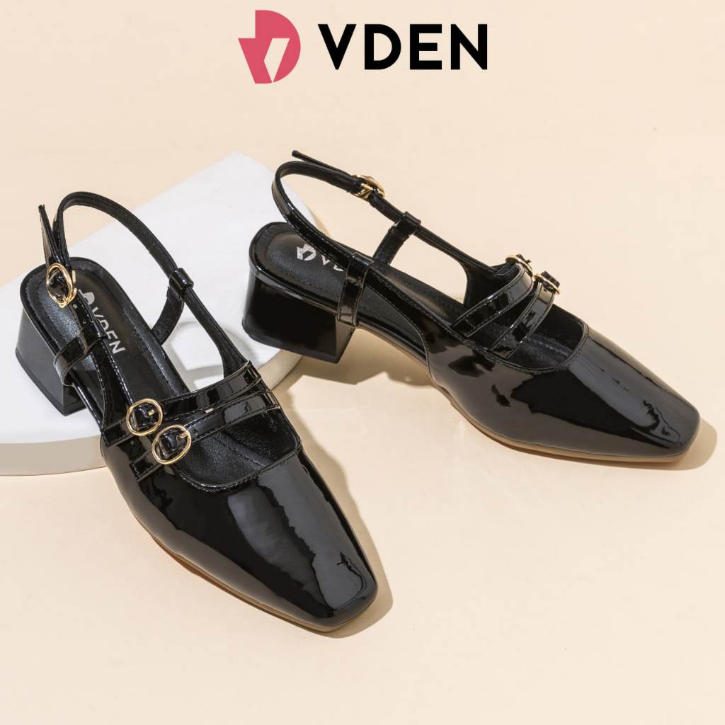 VDEN Slingback heel For Women With glossy Leather Square Toe Mary Jane Shoes 1.5inch/3.9cm heel 78-Z