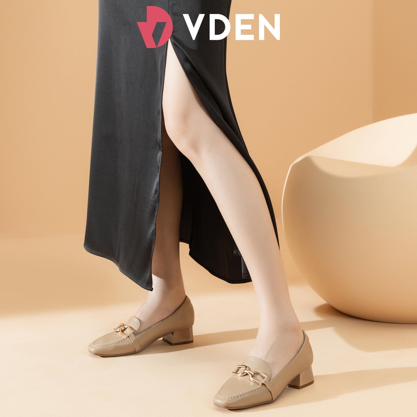 VDEN Leather Heel Gold Buckle Square Toe For Women 3.6CM/1.5INCH Square Toe Thick Heel Old Money Style Loafers Heels 78-301 Women's Office Shoes Footwear