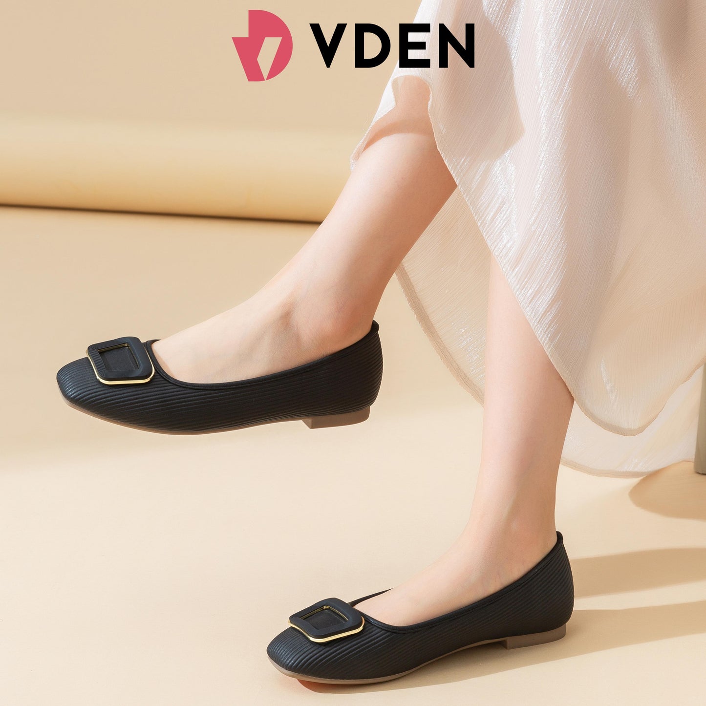 VDEN Women Fashion Square Toe Block Flat Shoes Business Work For Women 0.4INCH/1CM 182-21 Classic Buckled Ballet Flats Women’s Office Flats – Soft Slip-On Shoes With Stylish Buckle