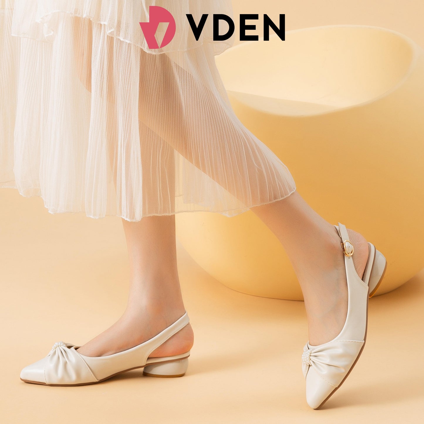 VDEN Women‘s Girls Dress Flats for Wedding Slingback Pointed Toe Evening Formal Sandals Shoes 1.1INCH/3CM B81240 Pointed Toe Slingback French Low Heel Shoes With Pearl Accessories Footwear