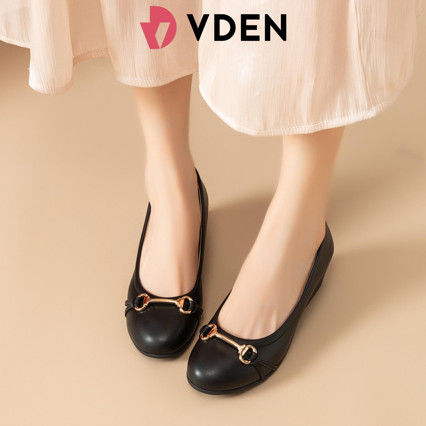 VDEN Nude Mid Heels Wedge Cap Toe Slip On Shoe for Women 2INCH/5CM 868-76 Wedge Round Toe Shoes Comfortable Work Shoes Office Shoes For Women