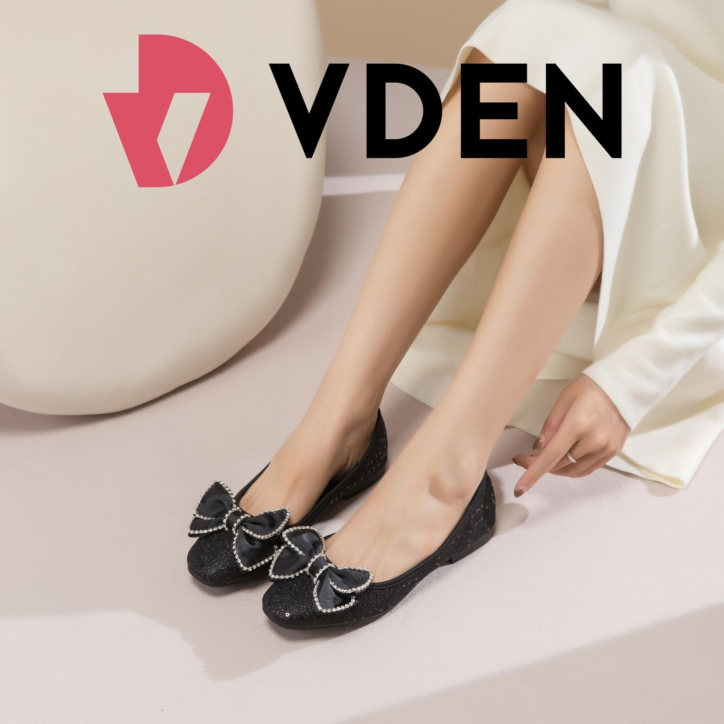 VDEN Round Toe Flats Women's Bow Ballet Flat Shoes 926-10 New Korean Office Women's Shoes No Heel
