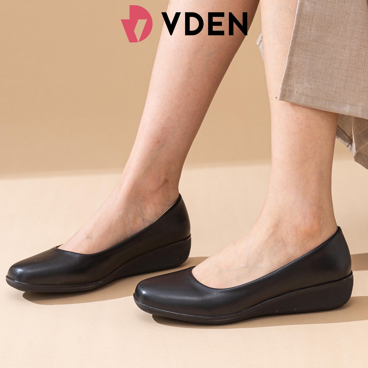 VDEN Women's Low Heel Shoes Leather Shoes 1.4INCH/3.4CM B1180-3 Black Wedges Office School Shoes For Women Women's Round Toe Thick Heel Office Black Shoes Student Black Shoes Korean Style Simple Commuter Shoes Comfortable Black Shoes Black Slip-on Shoes