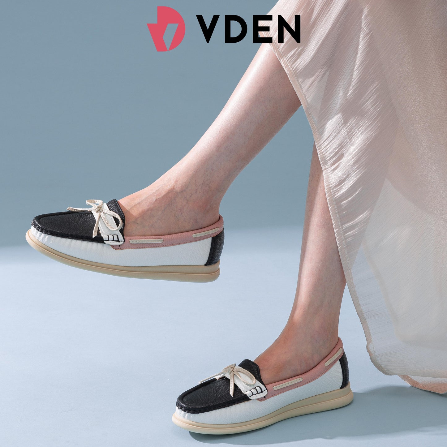 VDEN Lightweight Loafers With Color Block Design For Women 1INCH/2.5CM 6678-802 Ladies Flat Loafers With Stylish Design