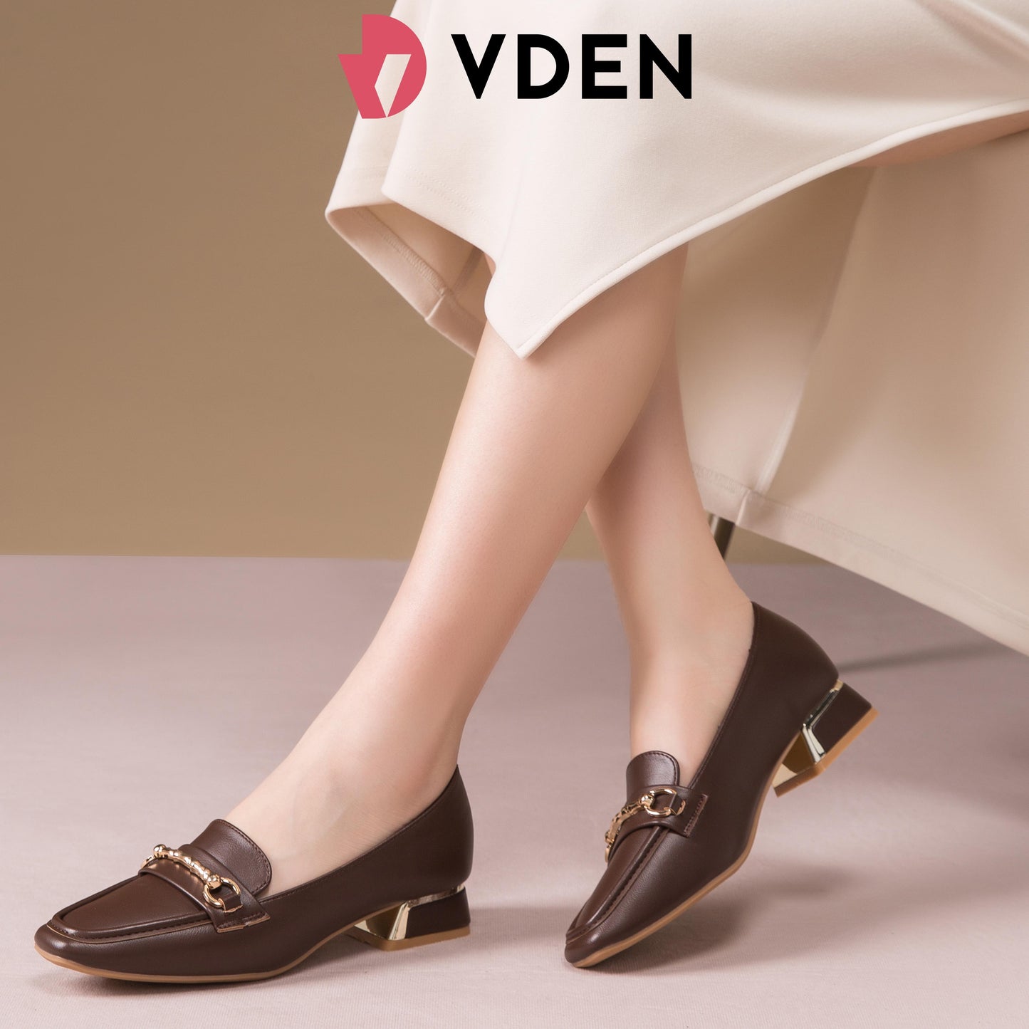VDEN Square-toe Loafers For Women (F78-284) Slip-Ons 2024 New Retro Genuine Leather Thick Heel French Super Soft Loafers For Commuting Fo Work Shoes