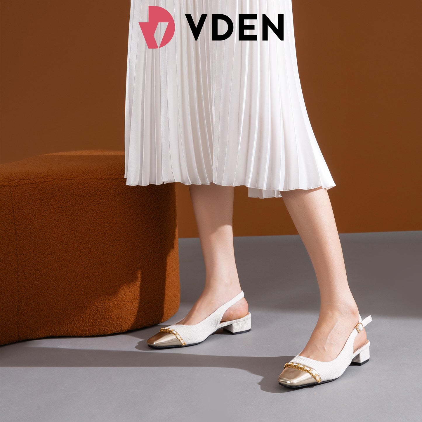VDEN Women Slingback Cuban Heel Square To Shoes For Women 3CM/1.1INCH Slingback Square Toe Shoes K338-1 Retro Chain Color Block Sandals