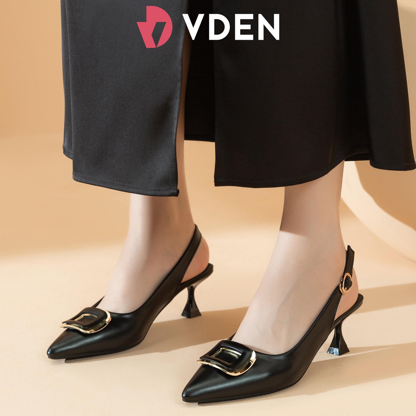 VDEN Pointed Mid Heel Sling back for Women 6CM/2.5INCH French Style Heels 986-18 Commuting Simple Style Office Heels