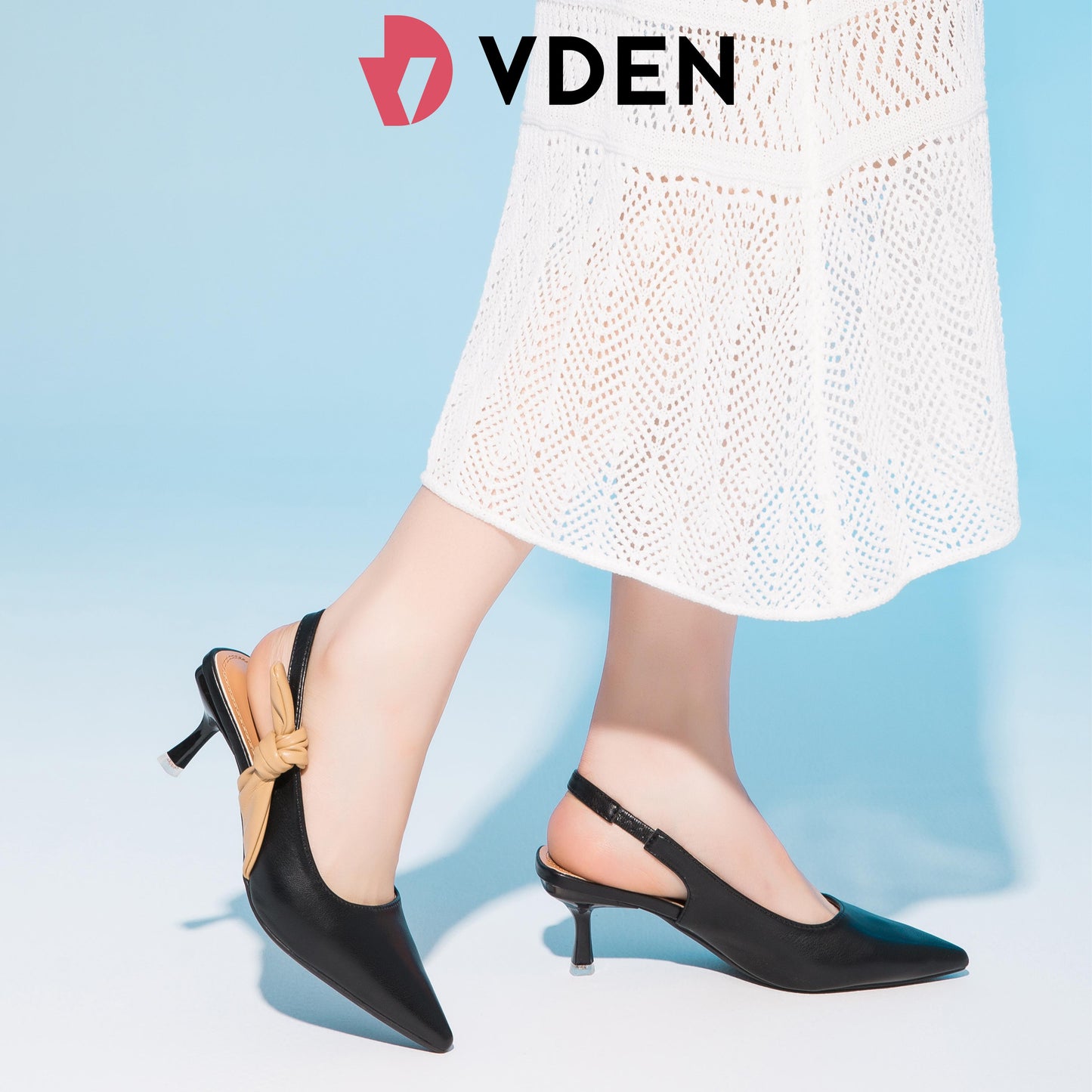 VDEN Chic Pointed Toe Heeled pumps bowknot slip on slingback 2.5INCH/6.5CM Commuting Color Block Pointed Toe Micro Heels Office Women's Shoes 81899