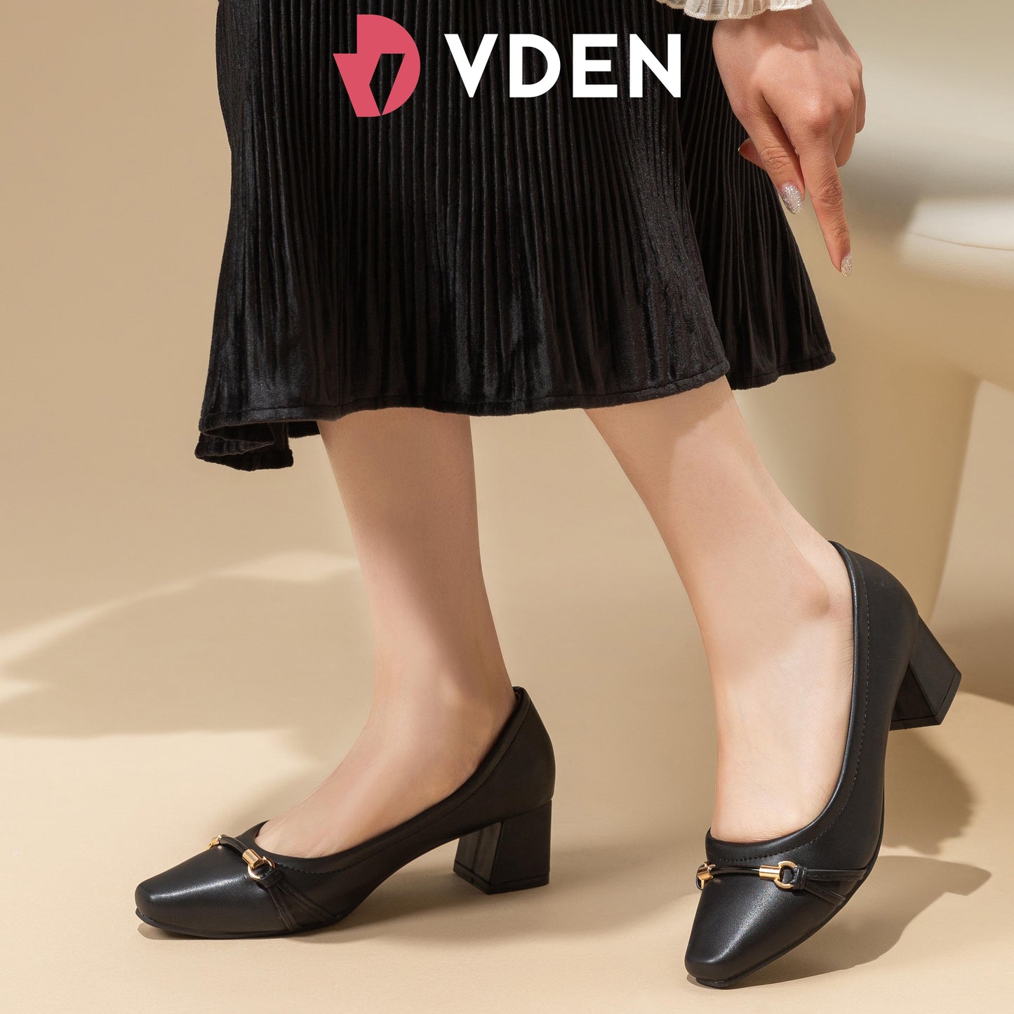 VDEN Chunky Heel Casual Women's Shoes Pumps Leather Comfortable Square Toe Shoes 1.9INCH/5CM 523-A114 Korean StyleS Simple Office Heels Thick Heel Women's Shoes Old Money Style Heels Shoes
