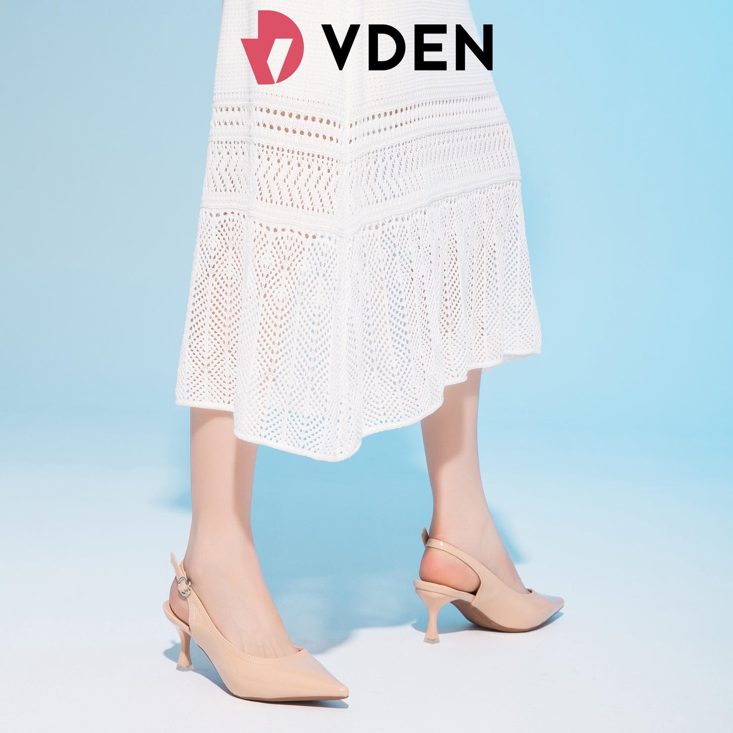 VDEN Glossy slingback  Heels Pumps (Add 1 size) 2.7INCH/7CM B2025-3 Simple Pointed Toe Heels Nude Fairy Style