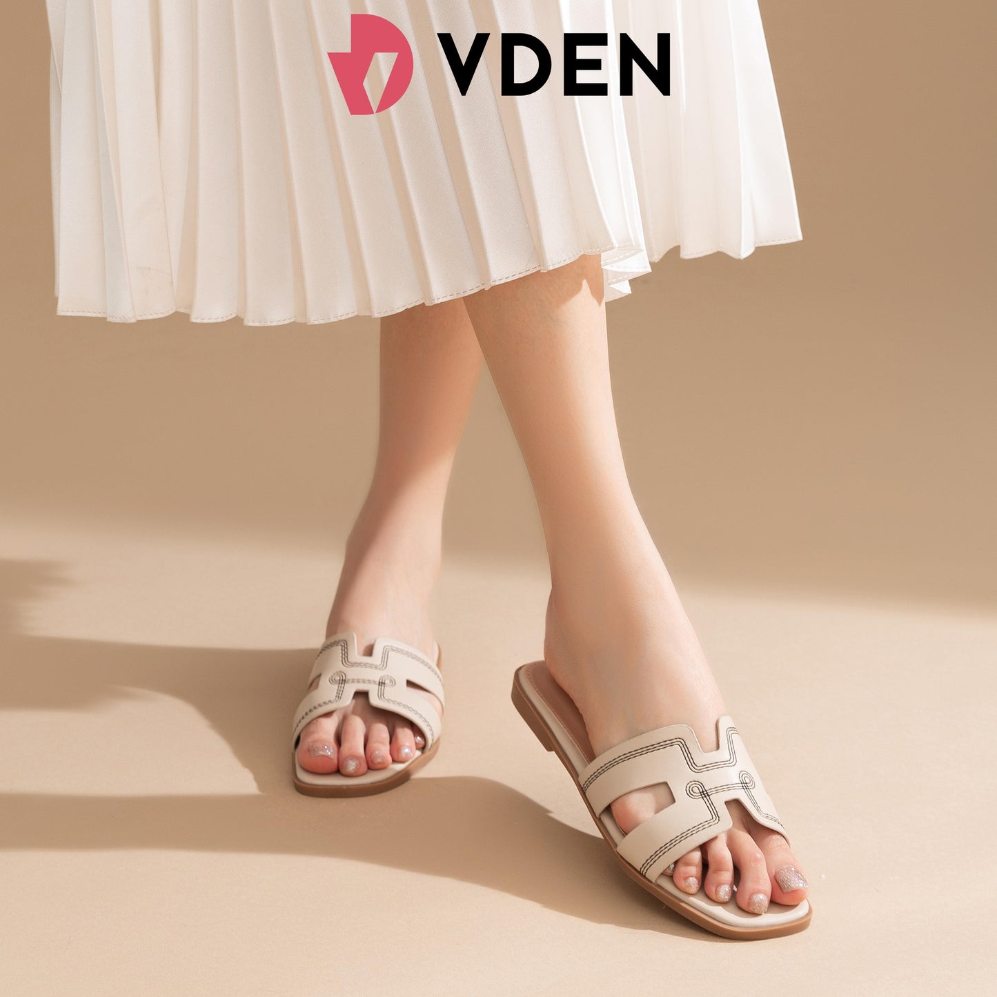 VDEN Fashion Spring and Summer Women Slippers Flat Sandals 0.5INCH/1.9CM 002-A13 Casual Flats Slip-on Leather Sandals High-quality Rubber Sole Women Sandals Footwear Walking Shoes