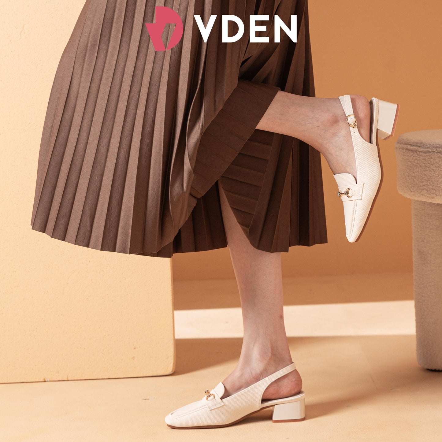 VDEN Leather Buckle Strap Mid Heel Pumps For Women 1.4INCH/3.7CM 78-349 Office Old Money Style Sandals Slingback Block Heels Women Shoes