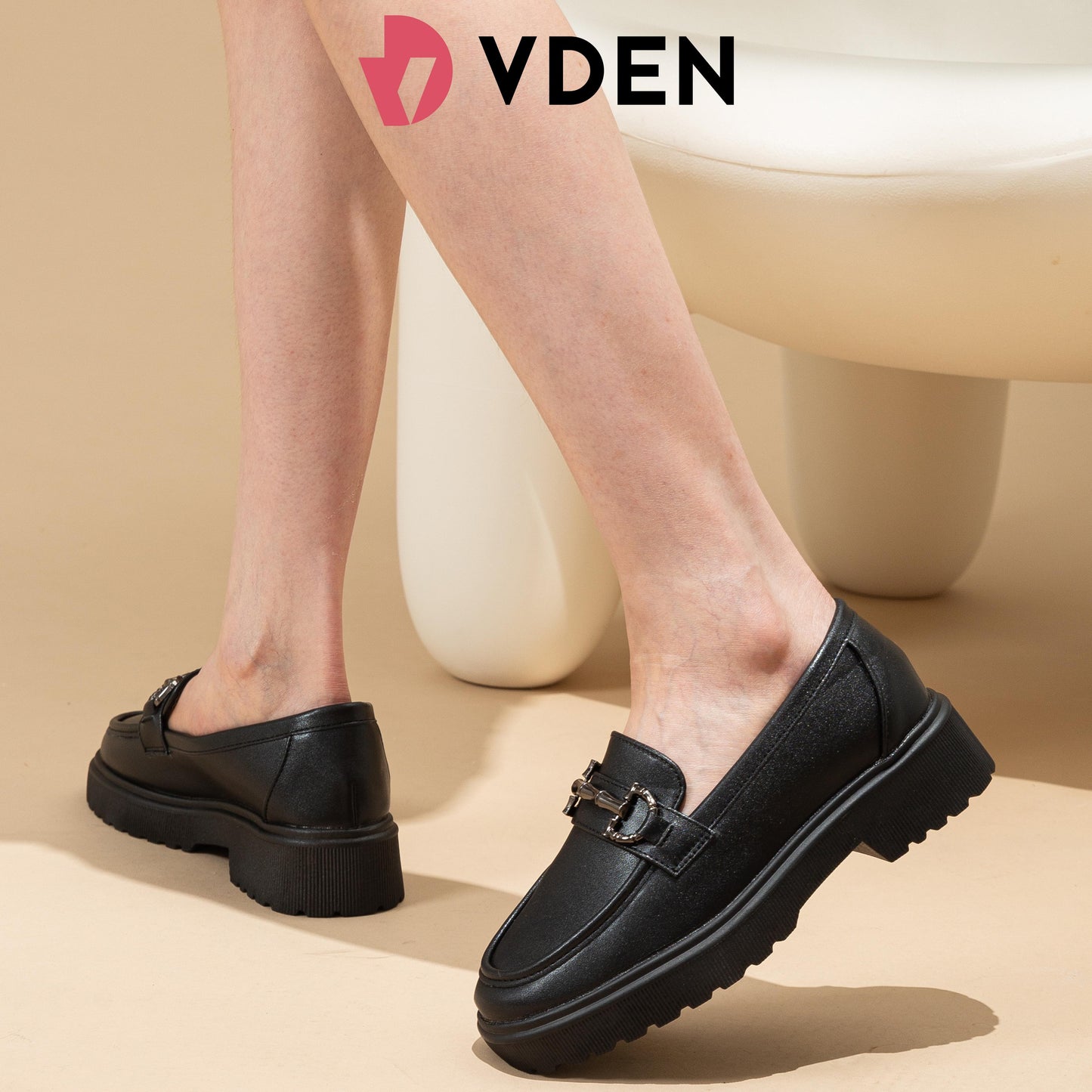 VDEN Women Black Soft-soled Student Leather Shoes Loafers 1.5INCH/4CM 4661-2 Thick Sole Lightweight Slip-on Loafers Comfort