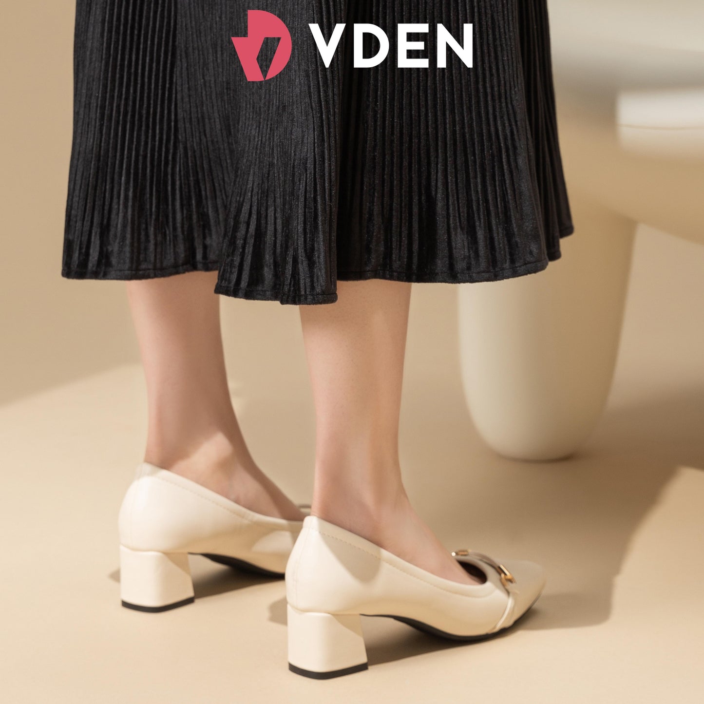 VDEN Chunky Heel Casual Women's Shoes Pumps Leather Comfortable Square Toe Shoes 1.9INCH/5CM 523-A114 Korean StyleS Simple Office Heels Thick Heel Women's Shoes Old Money Style Heels Shoes