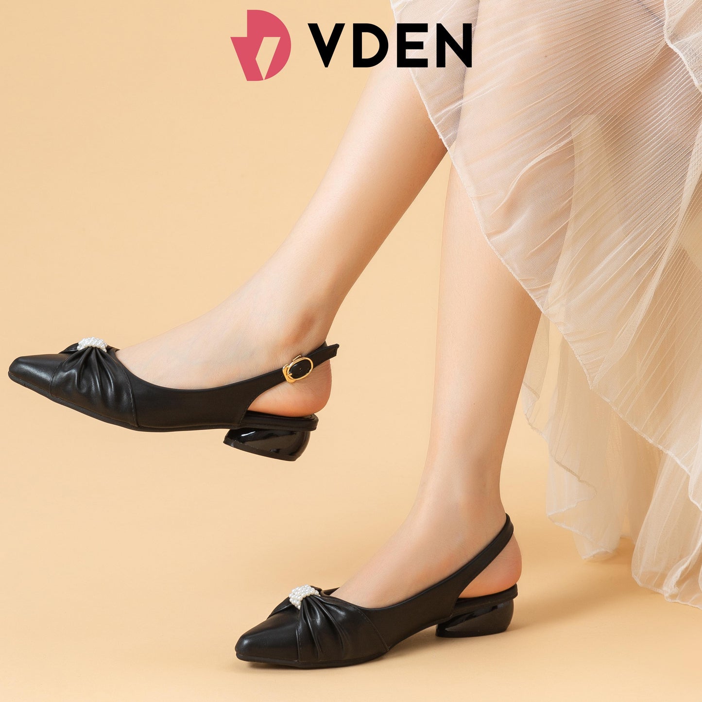 VDEN Women‘s Girls Dress Flats for Wedding Slingback Pointed Toe Evening Formal Sandals Shoes 1.1INCH/3CM B81240 Pointed Toe Slingback French Low Heel Shoes With Pearl Accessories Footwear