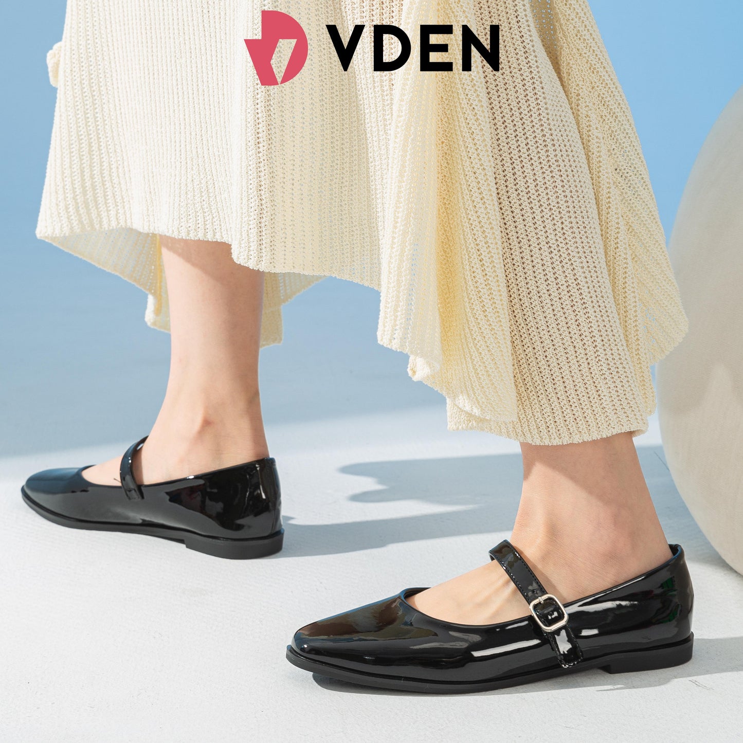VDEN Patent Square Toe Mary Janes Shoes For Women 0.5INCH/1.4CM 315-12 Korean Style Slip-on Elastic Flat Shoes Solid Color Simple Student Shoes