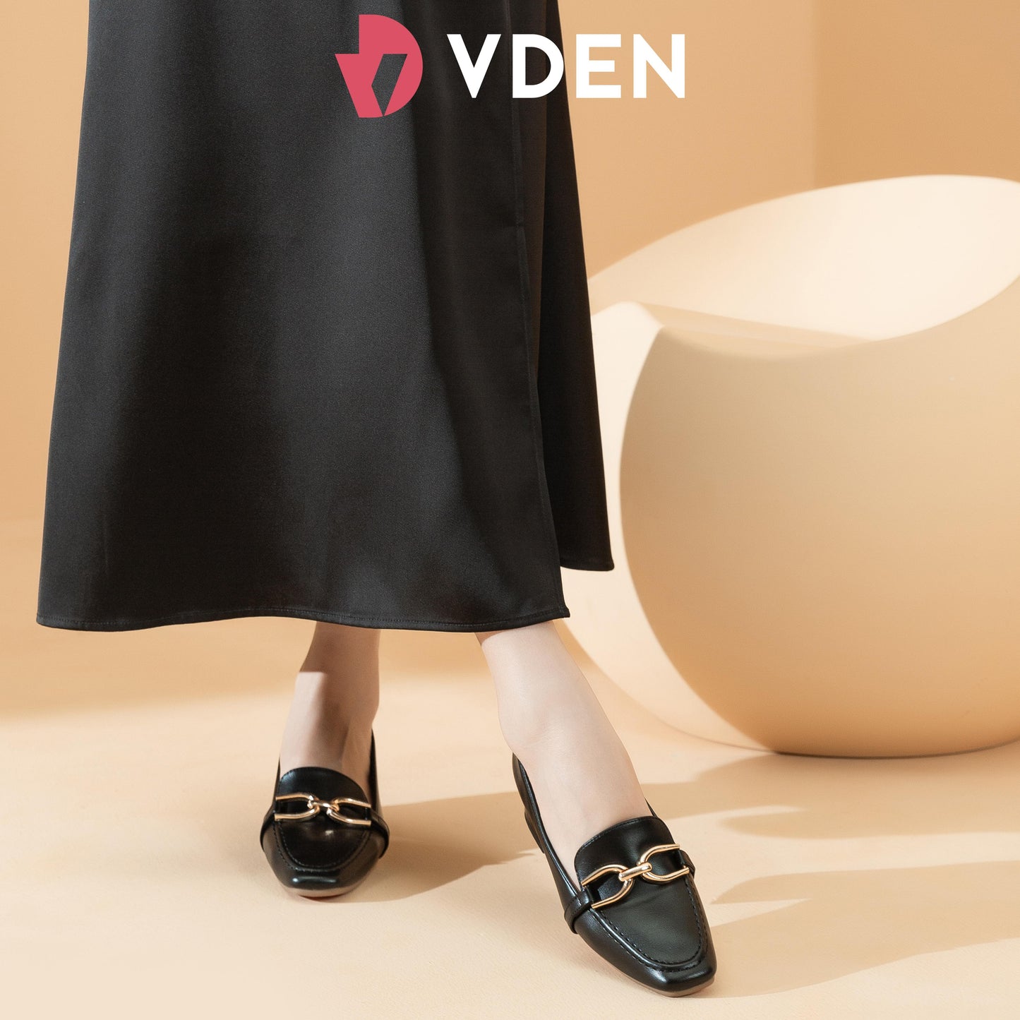 VDEN Leather Heel Gold Buckle Square Toe For Women 3.6CM/1.5INCH Square Toe Thick Heel Old Money Style Loafers Heels 78-301 Women's Office Shoes Footwear