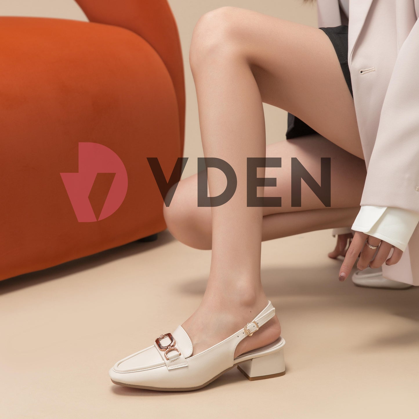 VDEN Buckle Back Strap Mid Heel Pumps F78-145 Walking Shoes Sandal Old Money Style