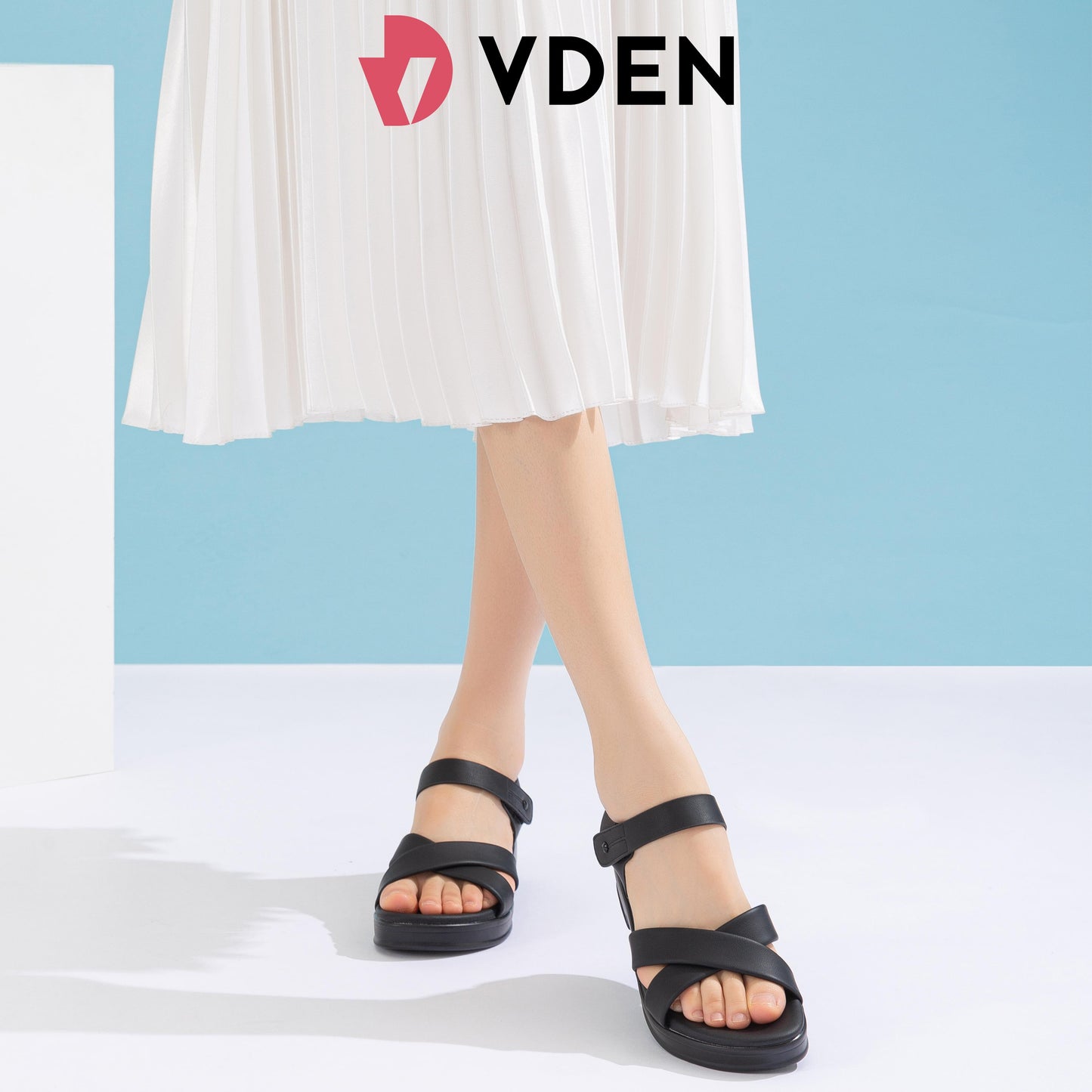 VDEN Fashion Wedge-heeled Sandals for Women 4CM/1.5INCH Open Toe Soft Sole Sandals French Elegant Platform Shoes 80789-61 Thick Sole Heightening Sandals