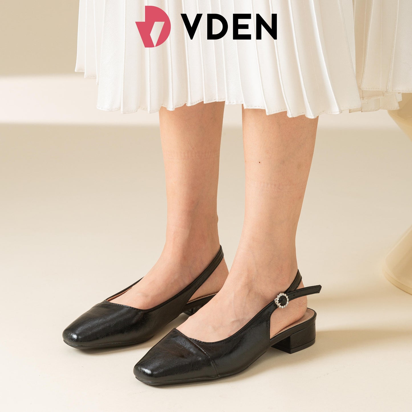 VDEN Women's Square Toe Slingback Low Block Heel Mule Pumps 1.1INCH/2.7CM 5066-14 Chic Minimalist Low Heel Slingback Pumps Comfortable Square Toe Office Heels Versatile Stylish Retro Square Toe Low Block Pumps